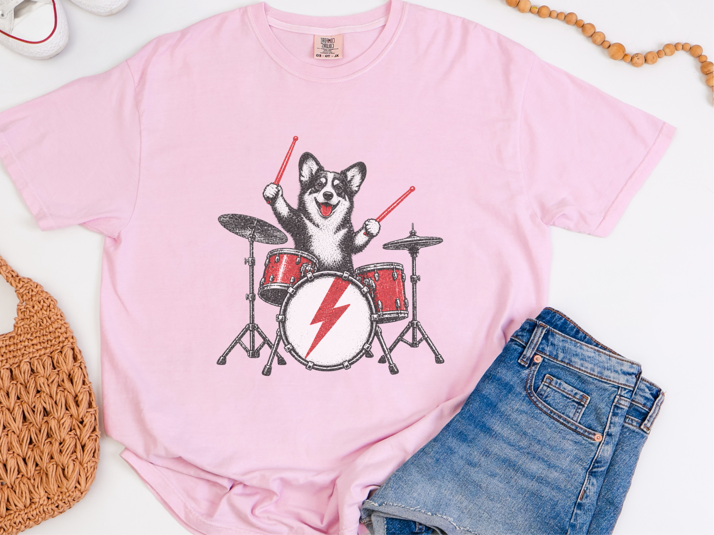 Corgi Playing Drums Rocker doodle dog shirt - photo 4
