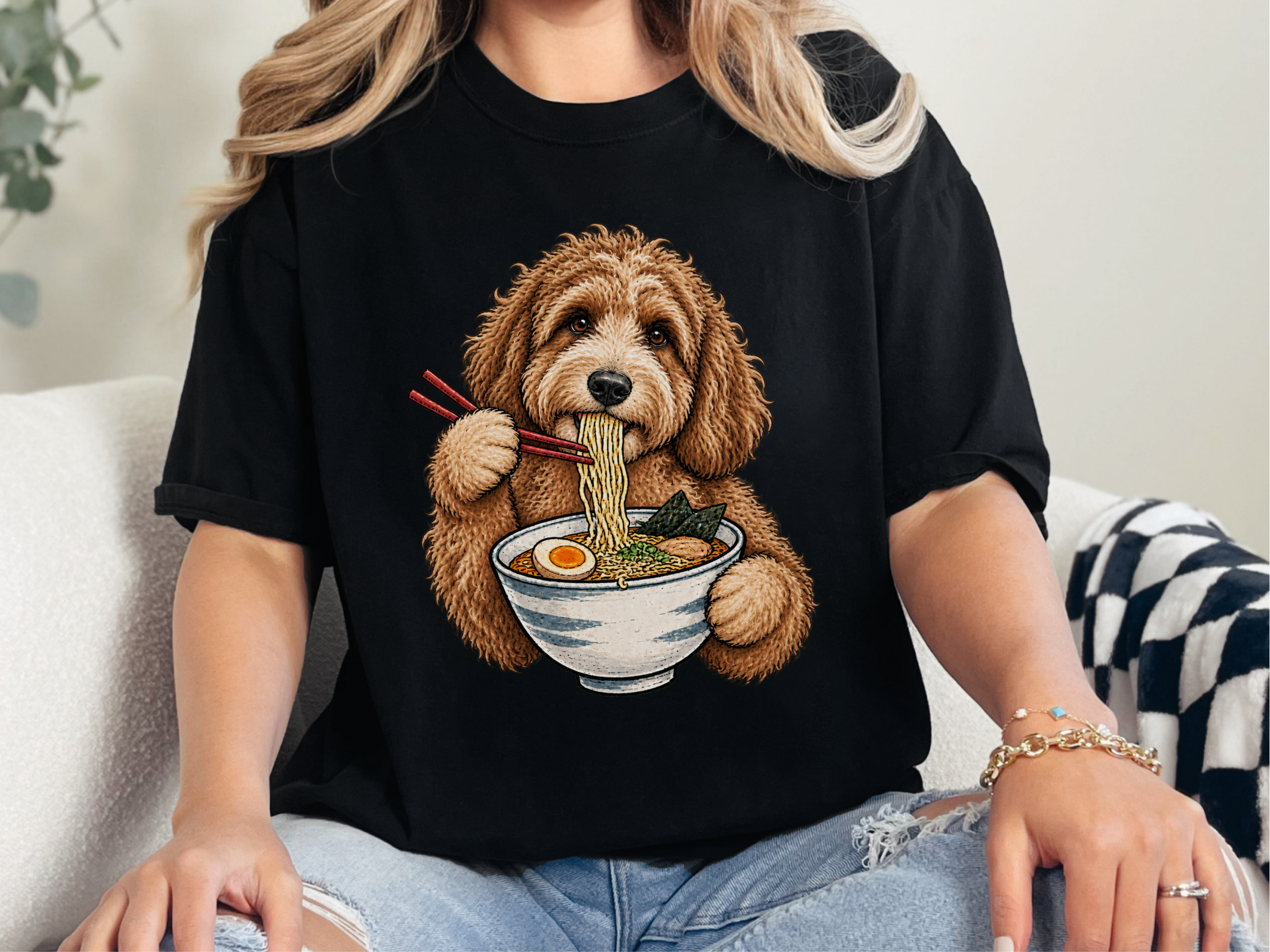 Labradoodle Eating Ramen Bowl doodle dog shirt - photo 2