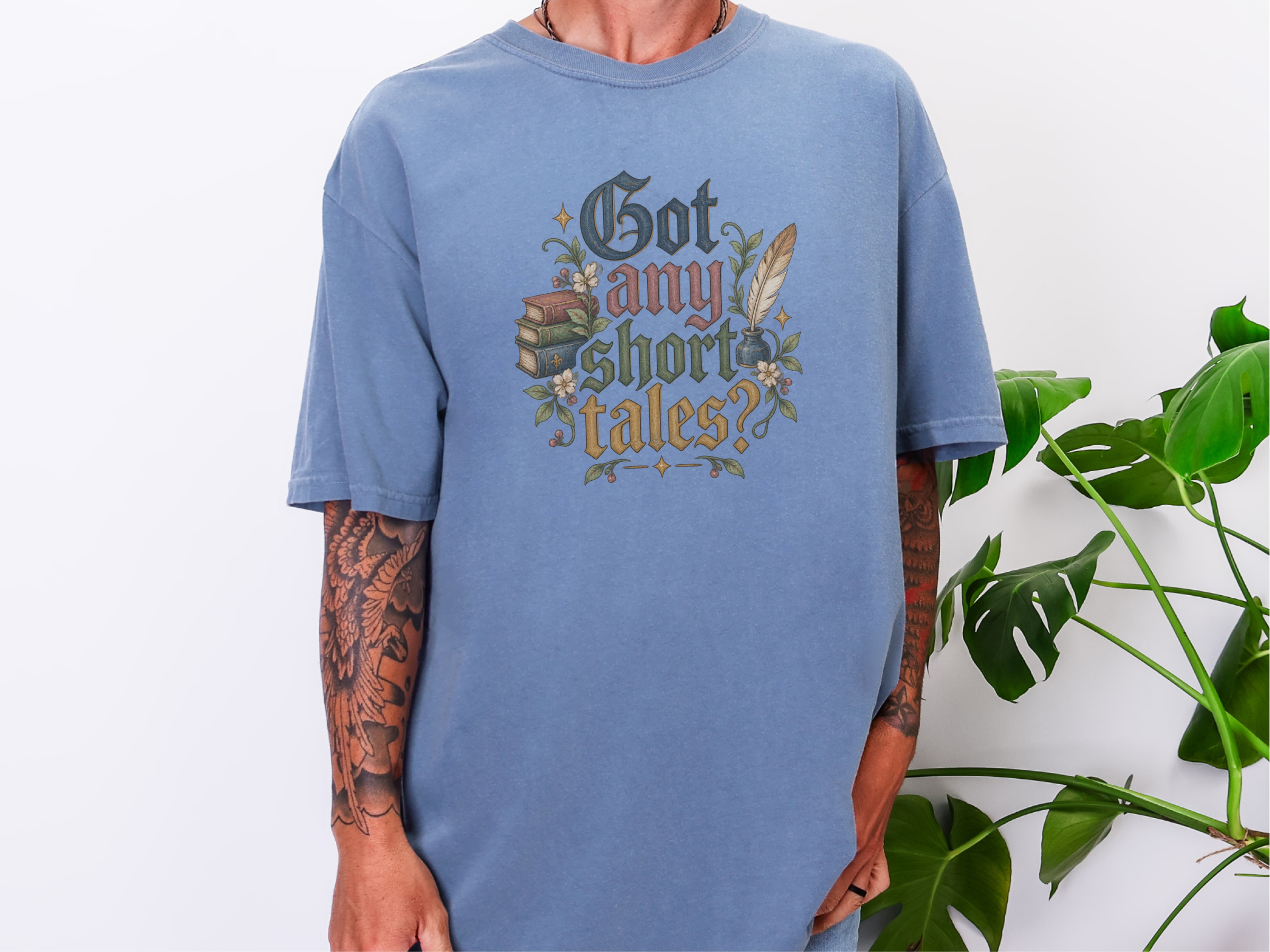 Gothic Lettering Stacked Books Quill funny shirt - photo 6