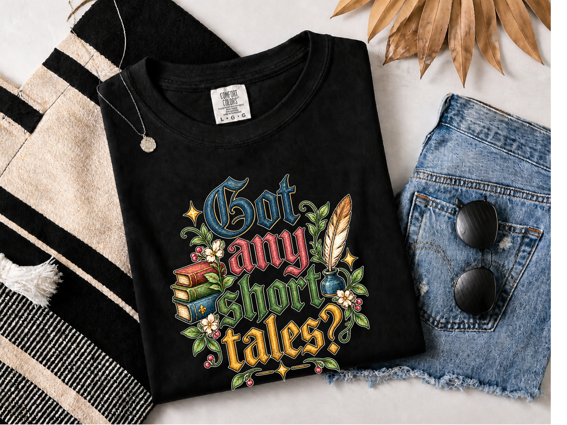 Gothic Lettering Stacked Books Quill funny shirt - photo 3