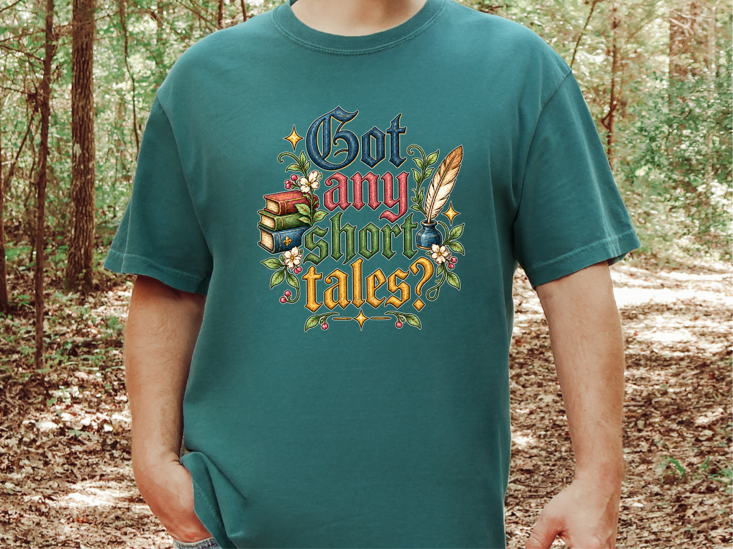 Gothic Lettering Stacked Books Quill funny shirt - photo 8