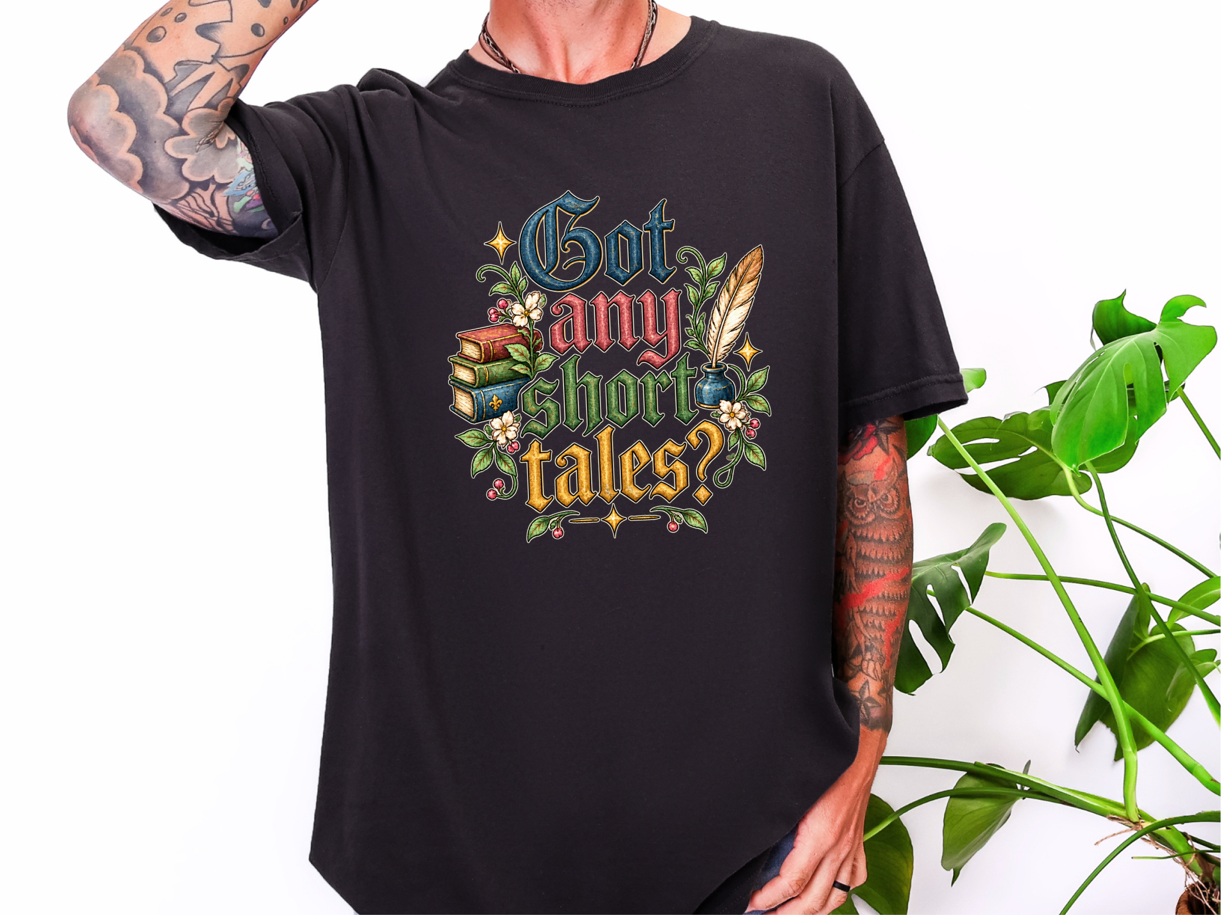 Gothic Lettering Stacked Books Quill funny shirt - photo 2