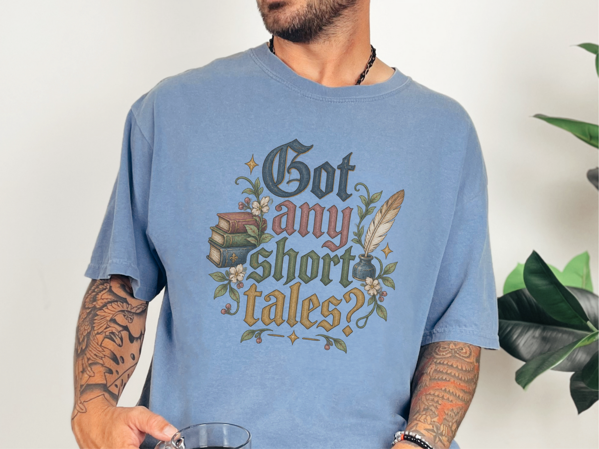 Gothic Lettering Stacked Books Quill funny shirt - photo 5