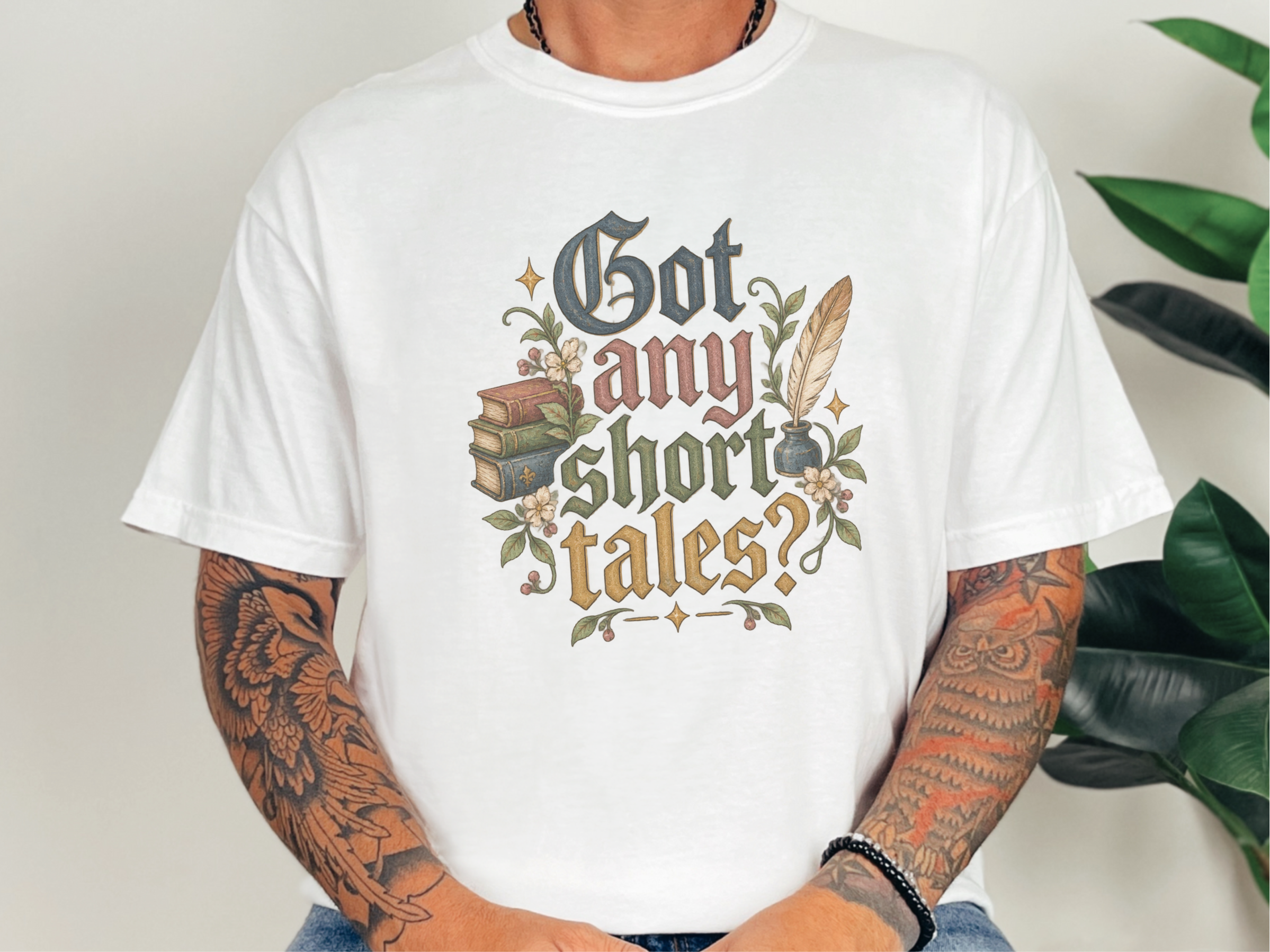 Gothic Lettering Stacked Books Quill funny shirt - photo 1