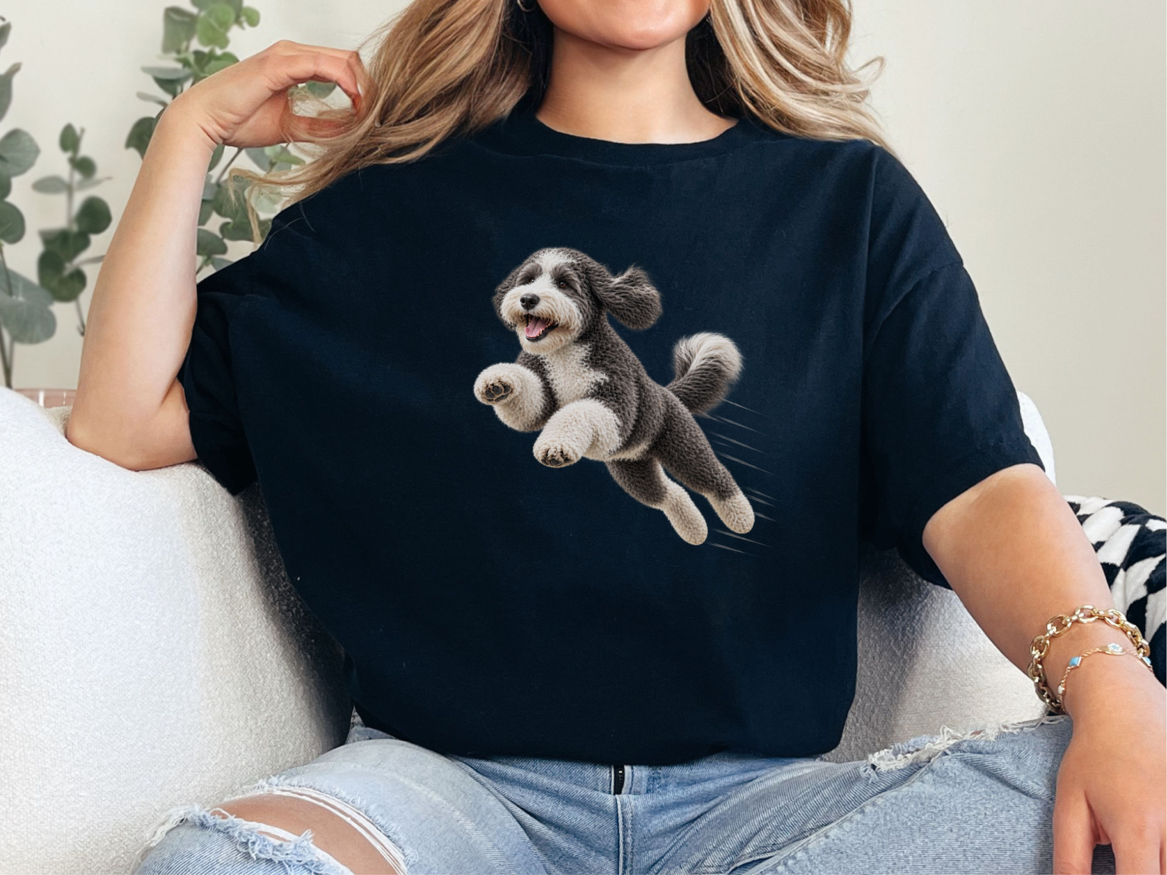 Jumping Sheepadoodle Speed Lines doodle dog shirt - photo 2