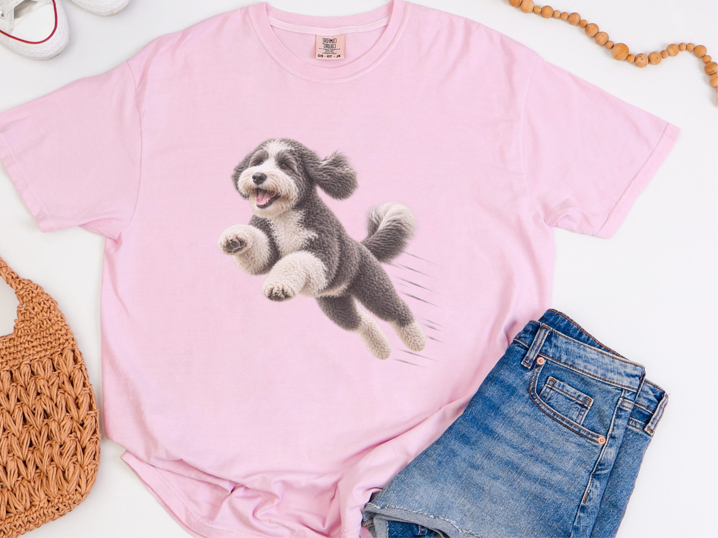 Jumping Sheepadoodle Speed Lines Comfort Colors Shirt