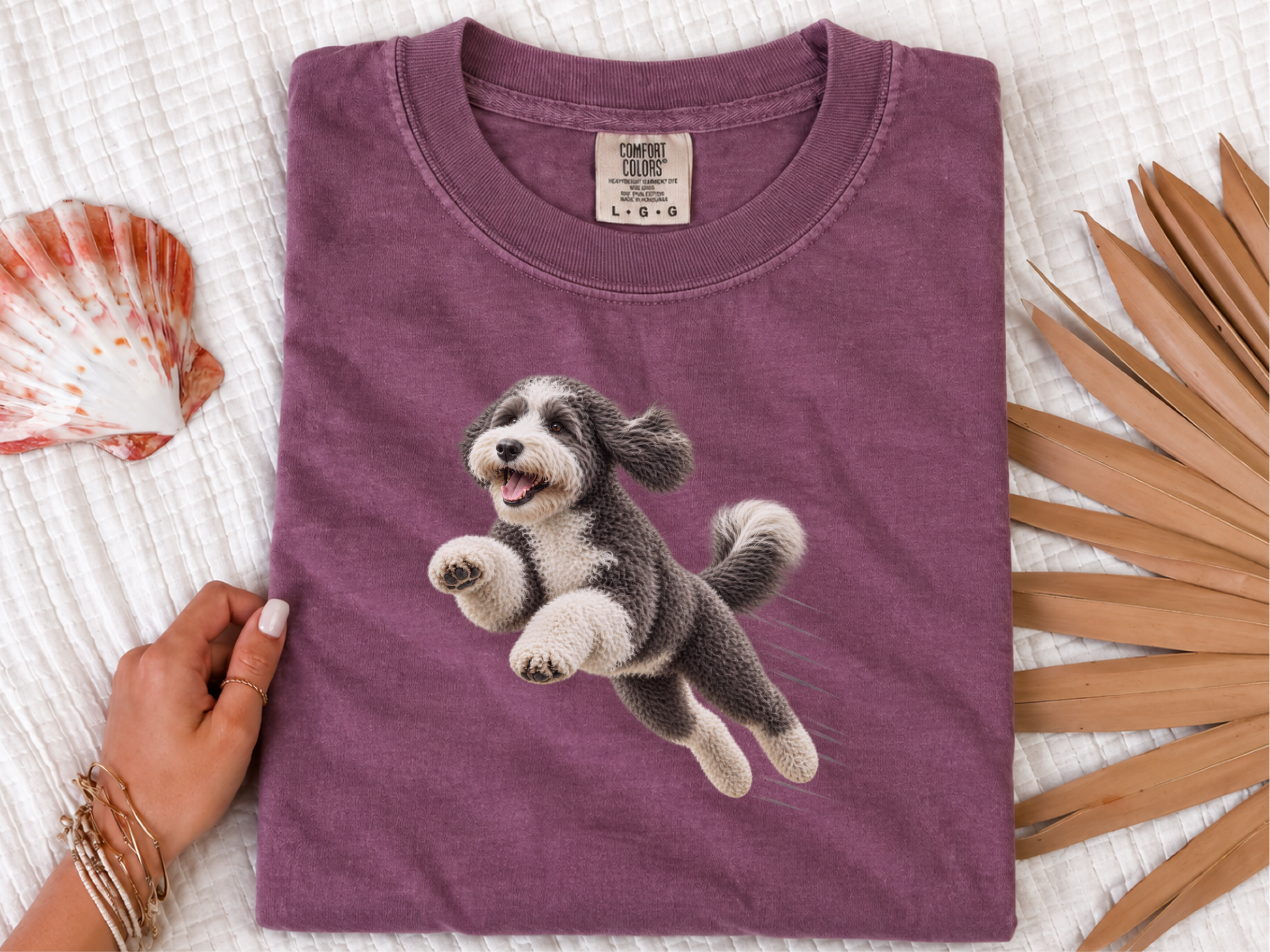 Jumping Sheepadoodle Speed Lines doodle dog shirt - photo 6