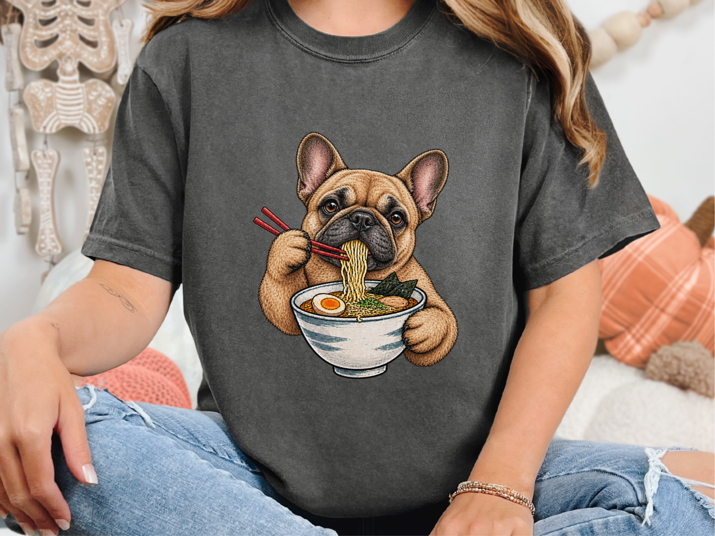 French Bulldog Eating Ramen doodle dog shirt - photo 3
