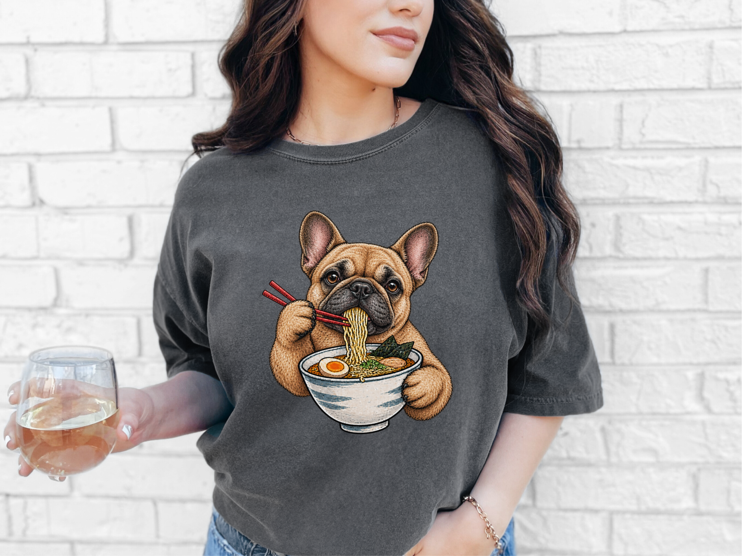 French Bulldog Eating Ramen doodle dog shirt - photo 4