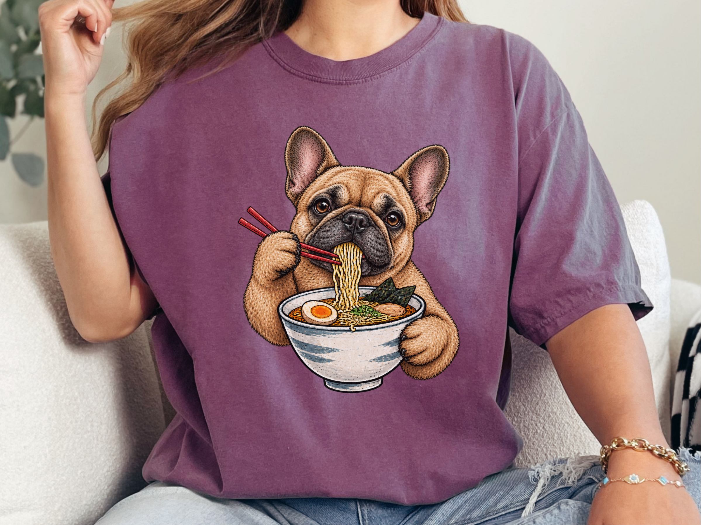 French Bulldog Eating Ramen doodle dog shirt - photo 5