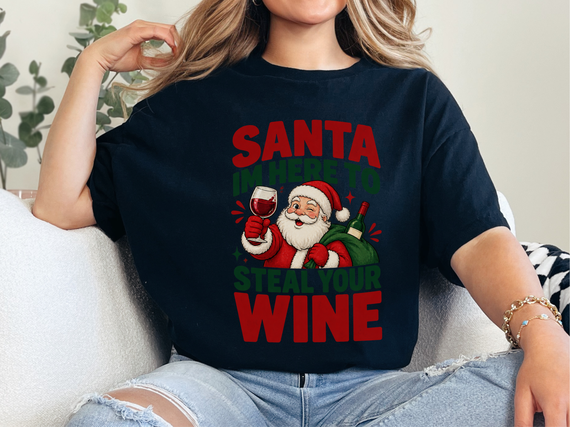 Winking Santa Wine Lover funny shirt - photo 4
