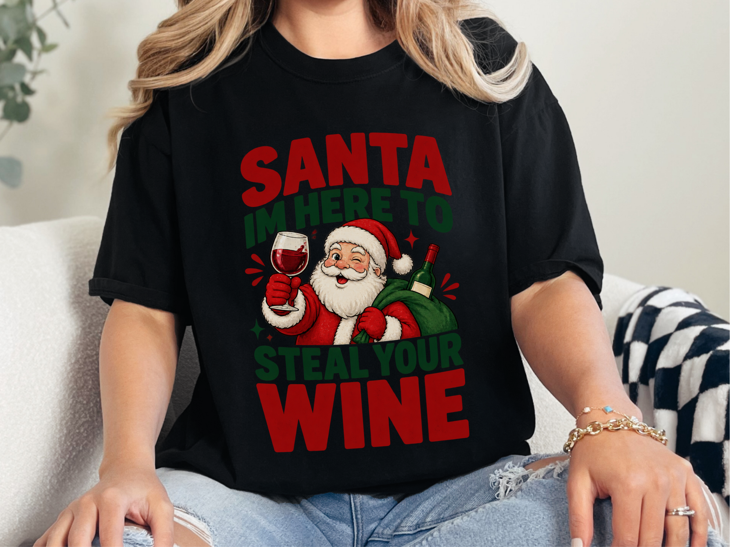 Winking Santa Wine Lover funny shirt - photo 3