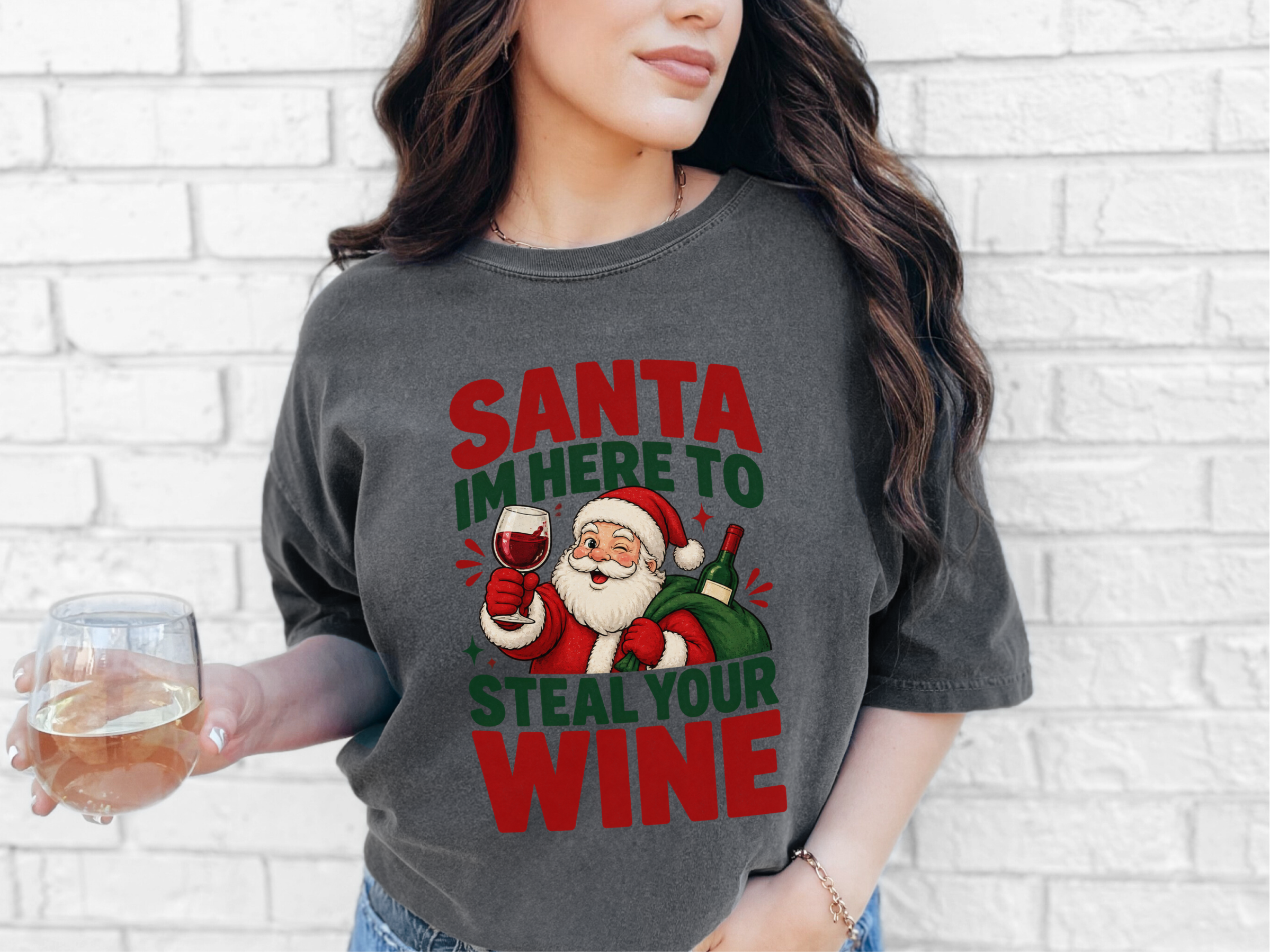 Winking Santa Wine Lover funny shirt - photo 8