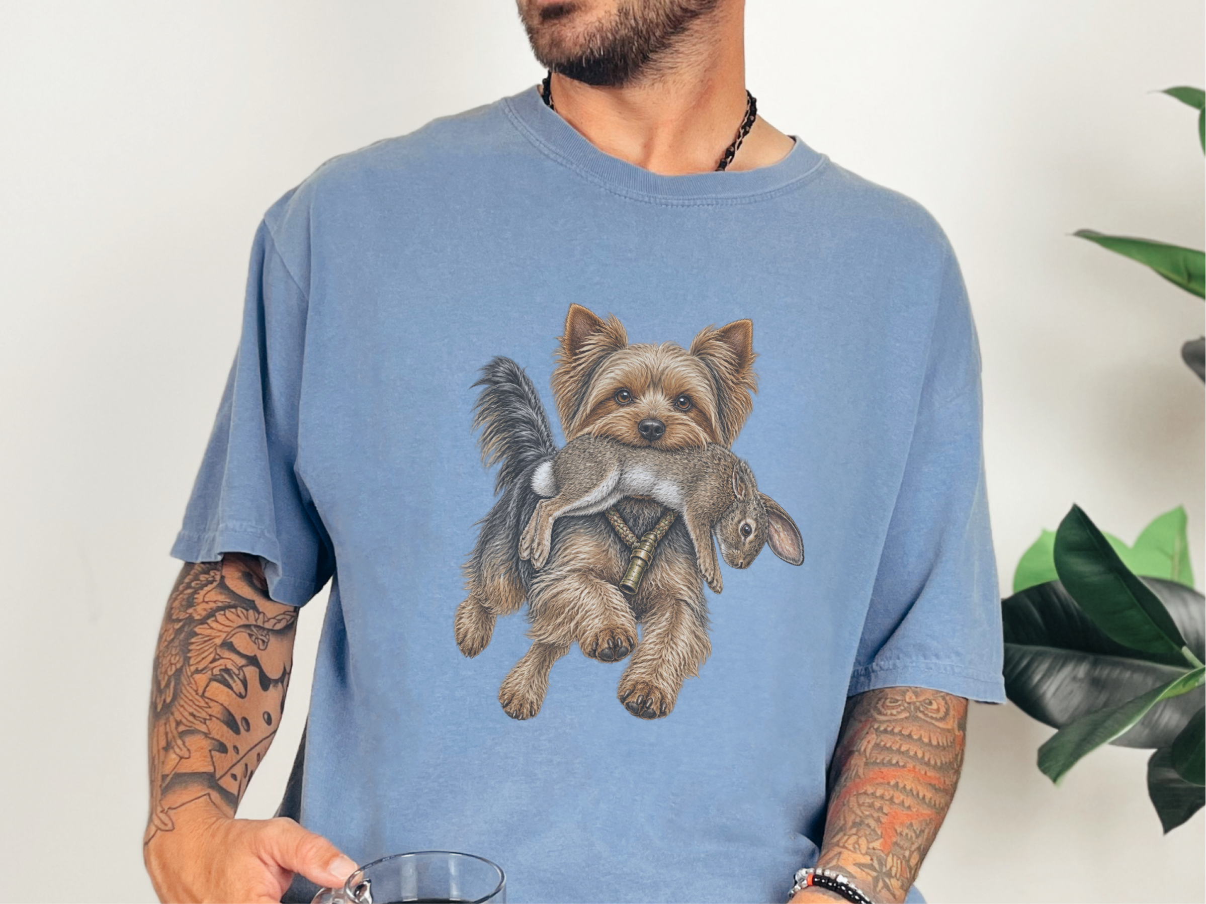 Vintage Yorkie Carrying Rabbit doodle dog shirt - photo 8