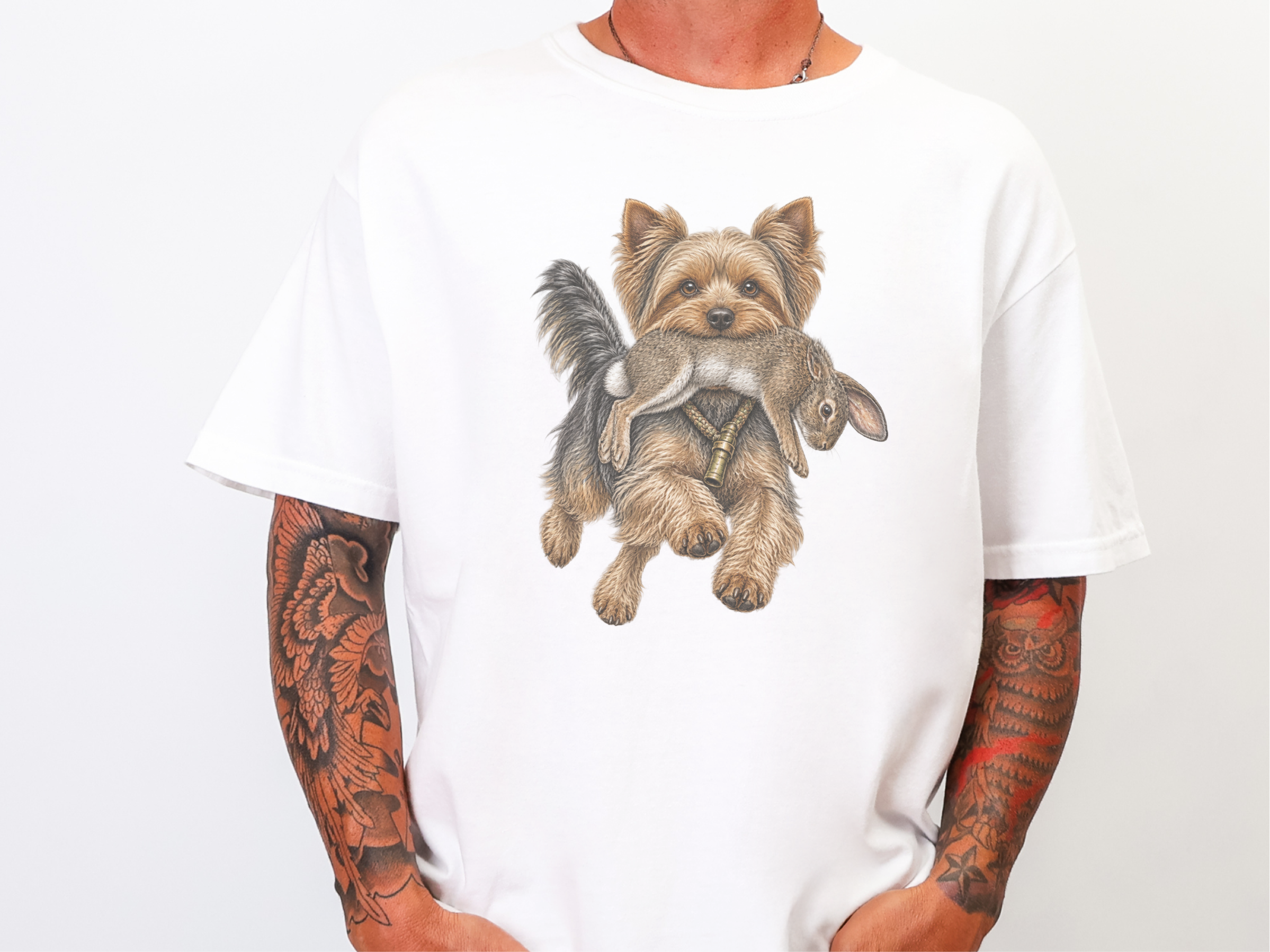 Vintage Yorkie Carrying Rabbit doodle dog shirt - photo 3