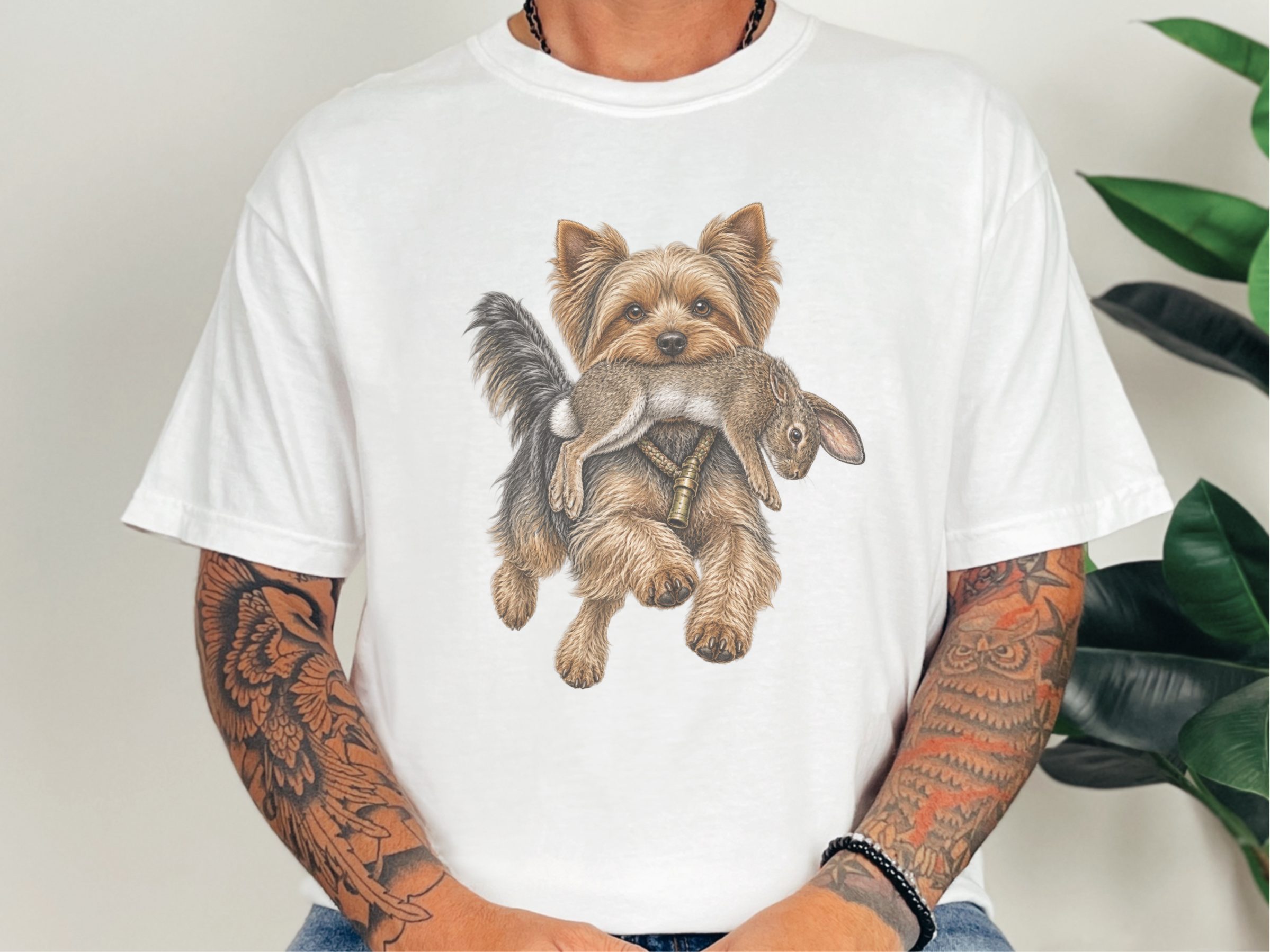 Vintage Yorkie Carrying Rabbit doodle dog shirt - photo 2