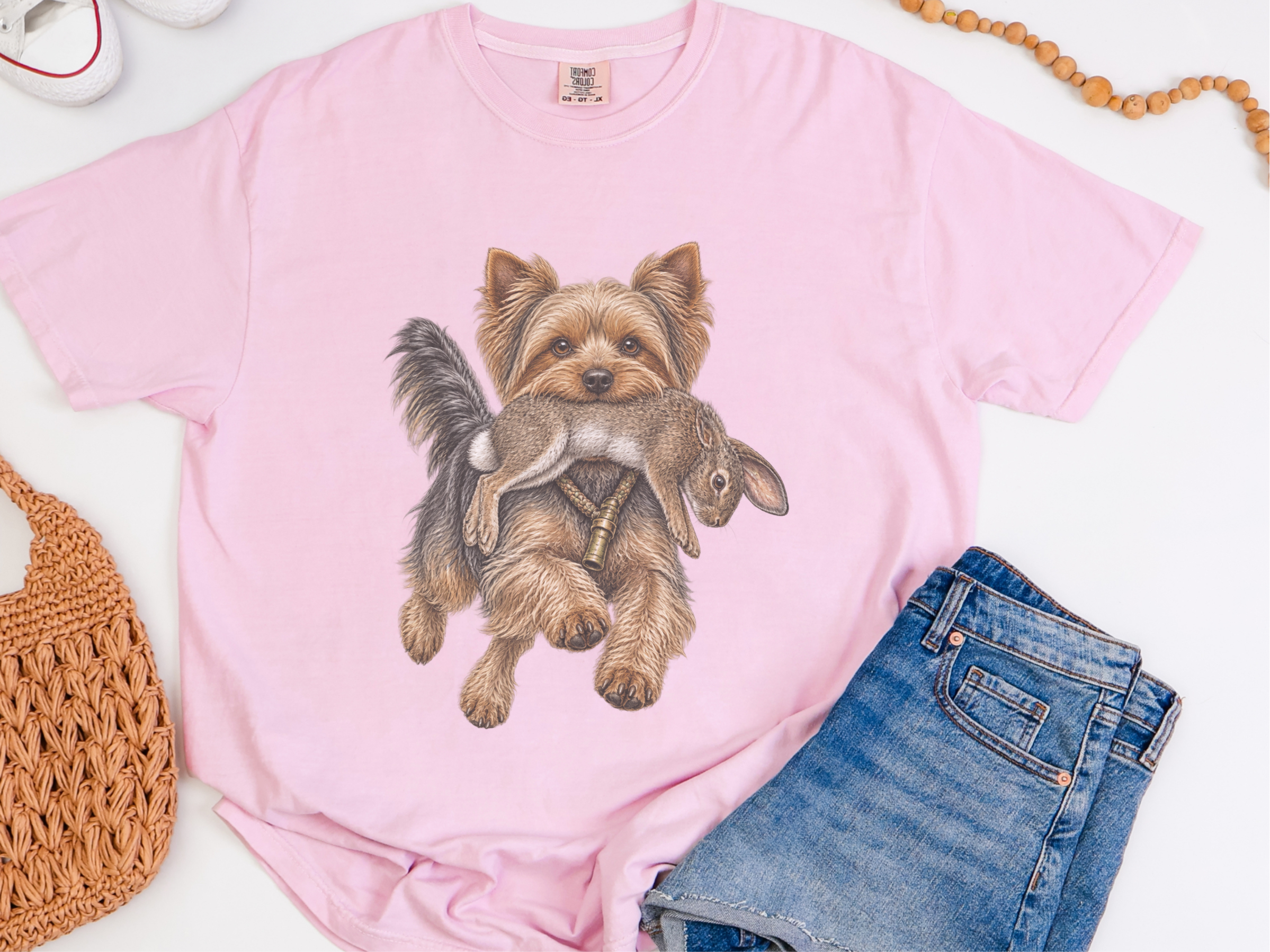 Vintage Yorkie Carrying Rabbit doodle dog shirt - photo 6