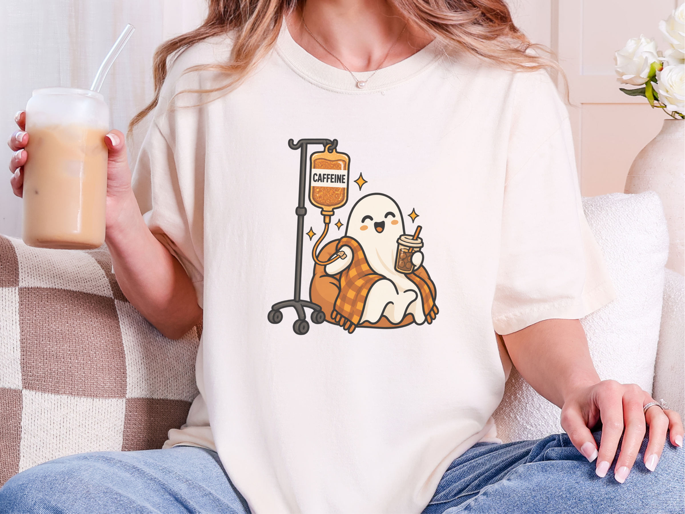 Cozy Caffeine Iv Ghost Shirt Spooky Season Tee