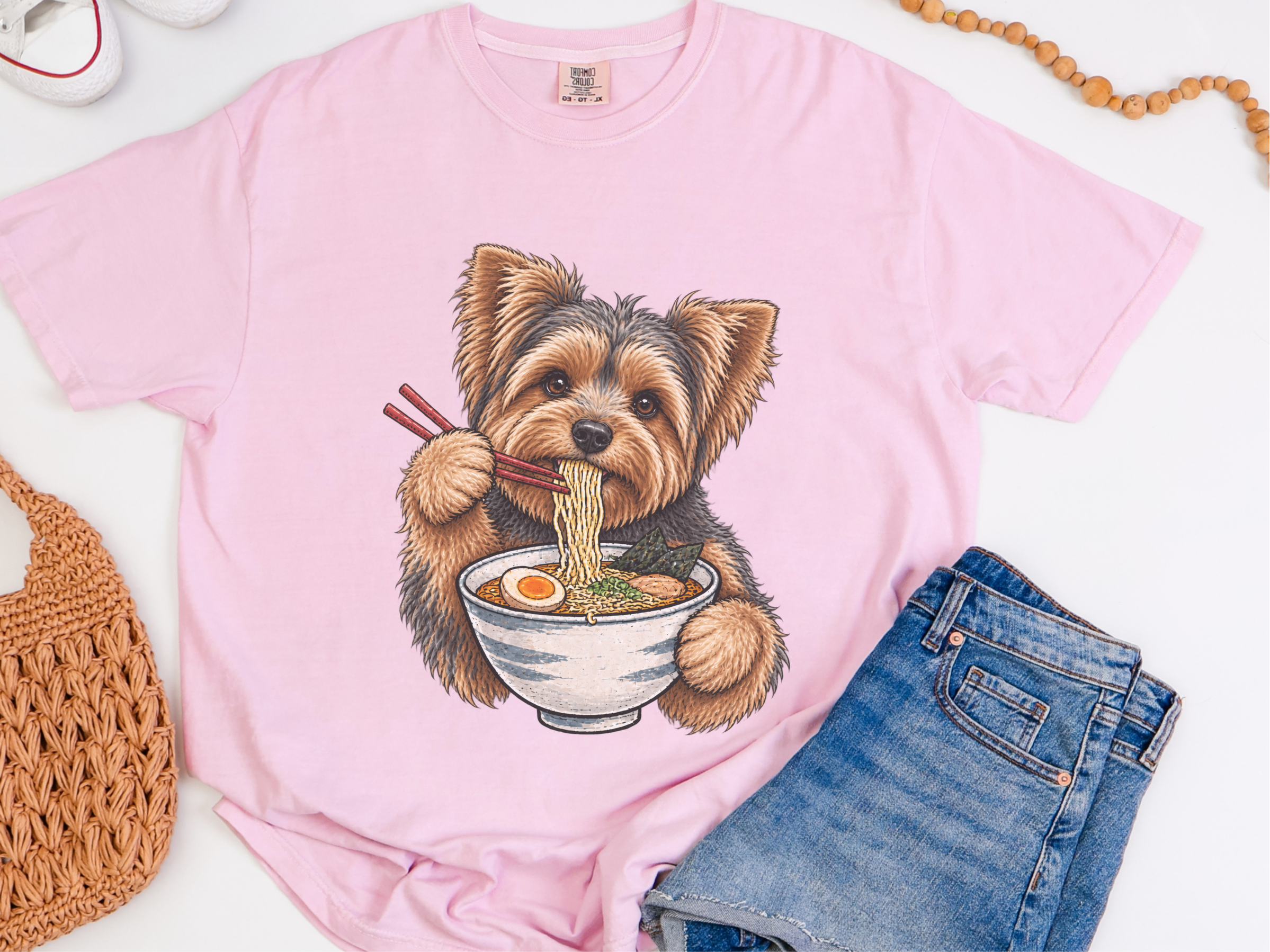 Yorkie Eating Ramen Bowl doodle dog shirt - photo 7