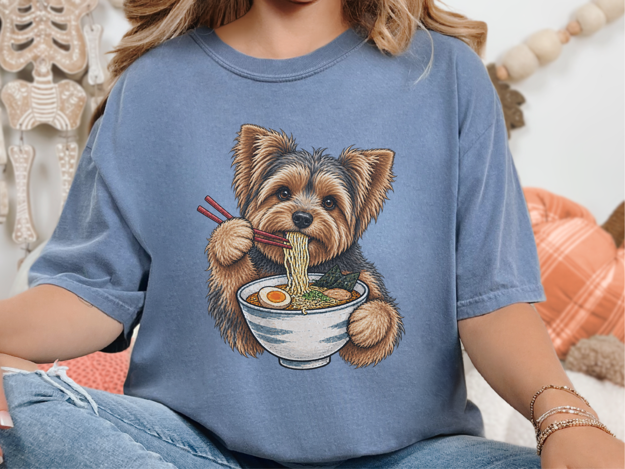 Yorkie Eating Ramen Bowl doodle dog shirt - photo 8
