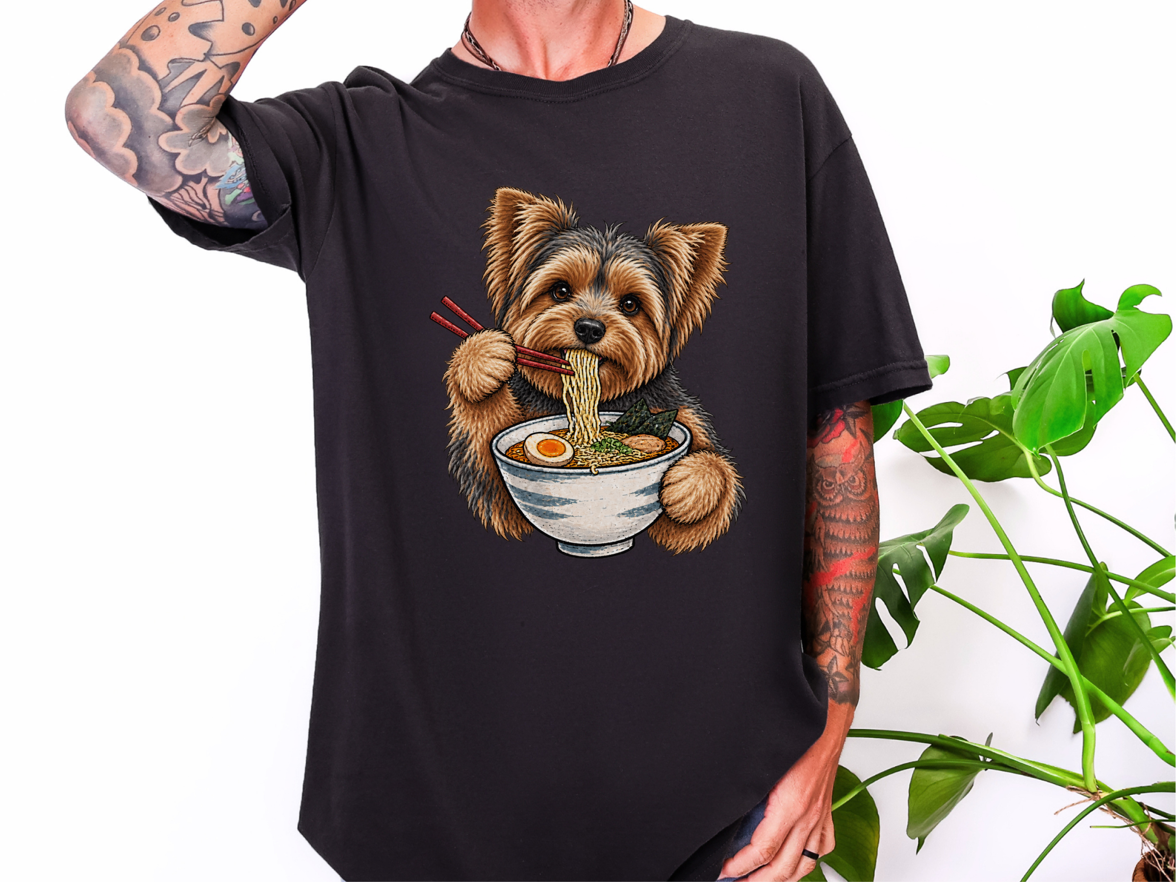 Yorkie Eating Ramen Bowl doodle dog shirt - photo 4