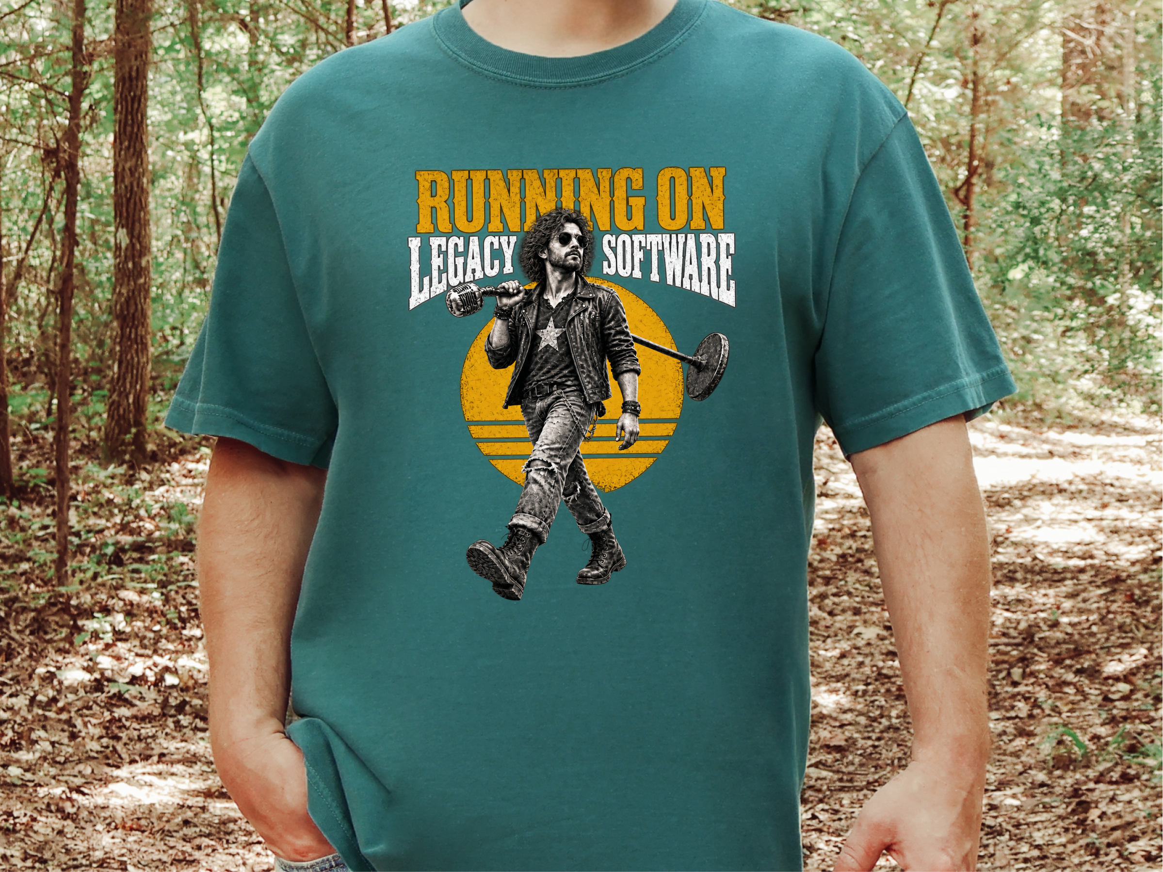 Rocker Running On Legacy Software Vintage Rocker Tee Coder Shirt