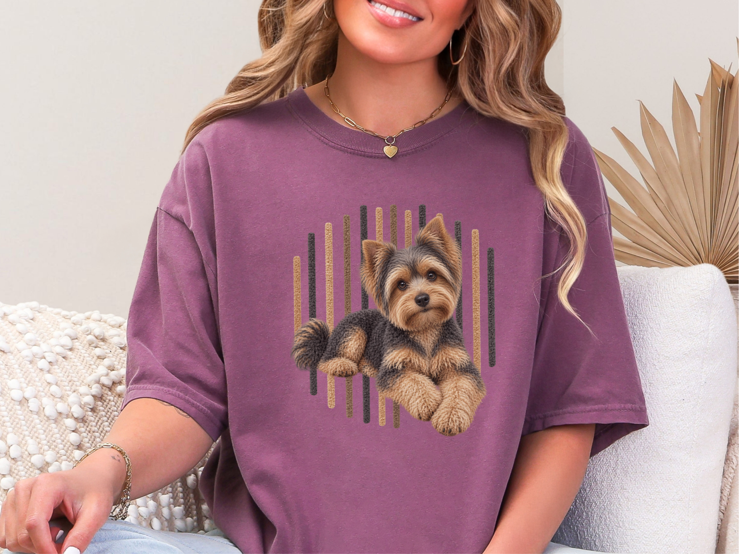 Yorkie Vertical Lines Portrait doodle dog shirt - photo 5