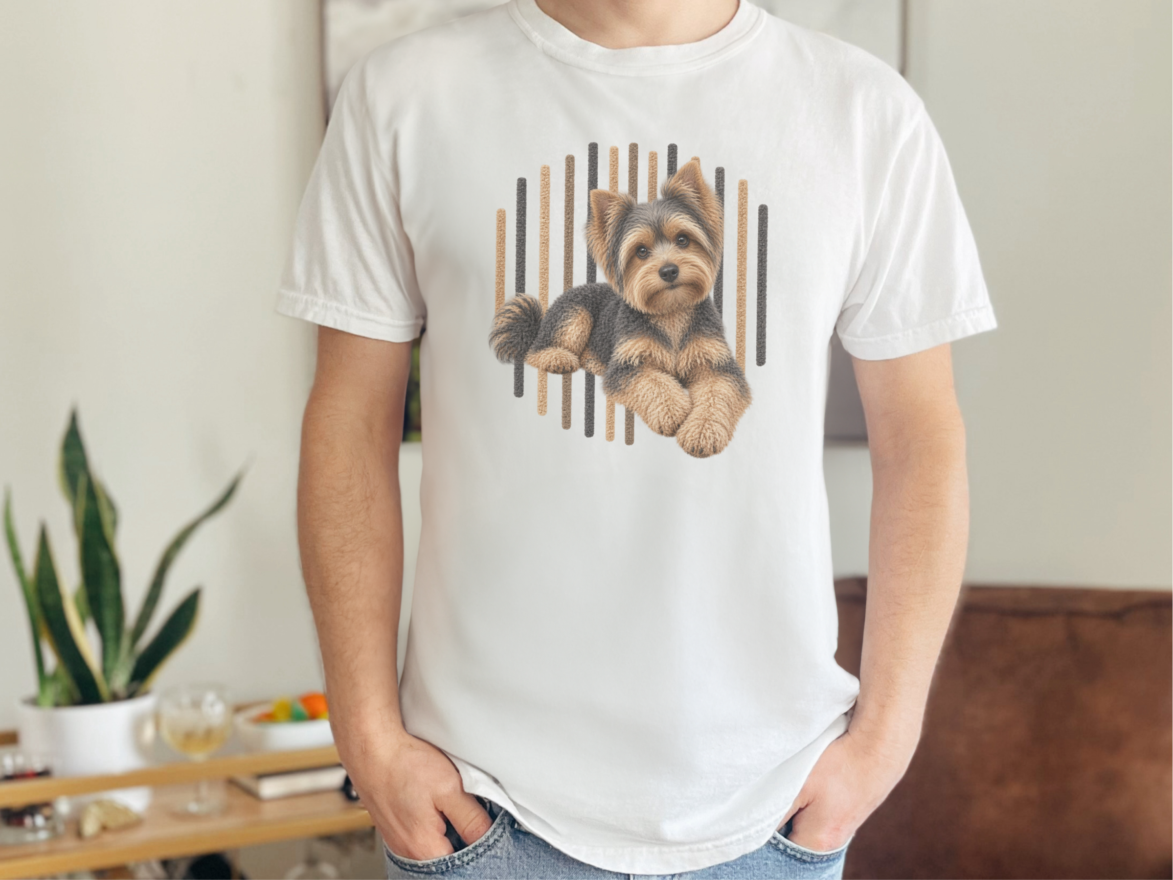 Yorkie Vertical Lines Portrait doodle dog shirt - photo 2