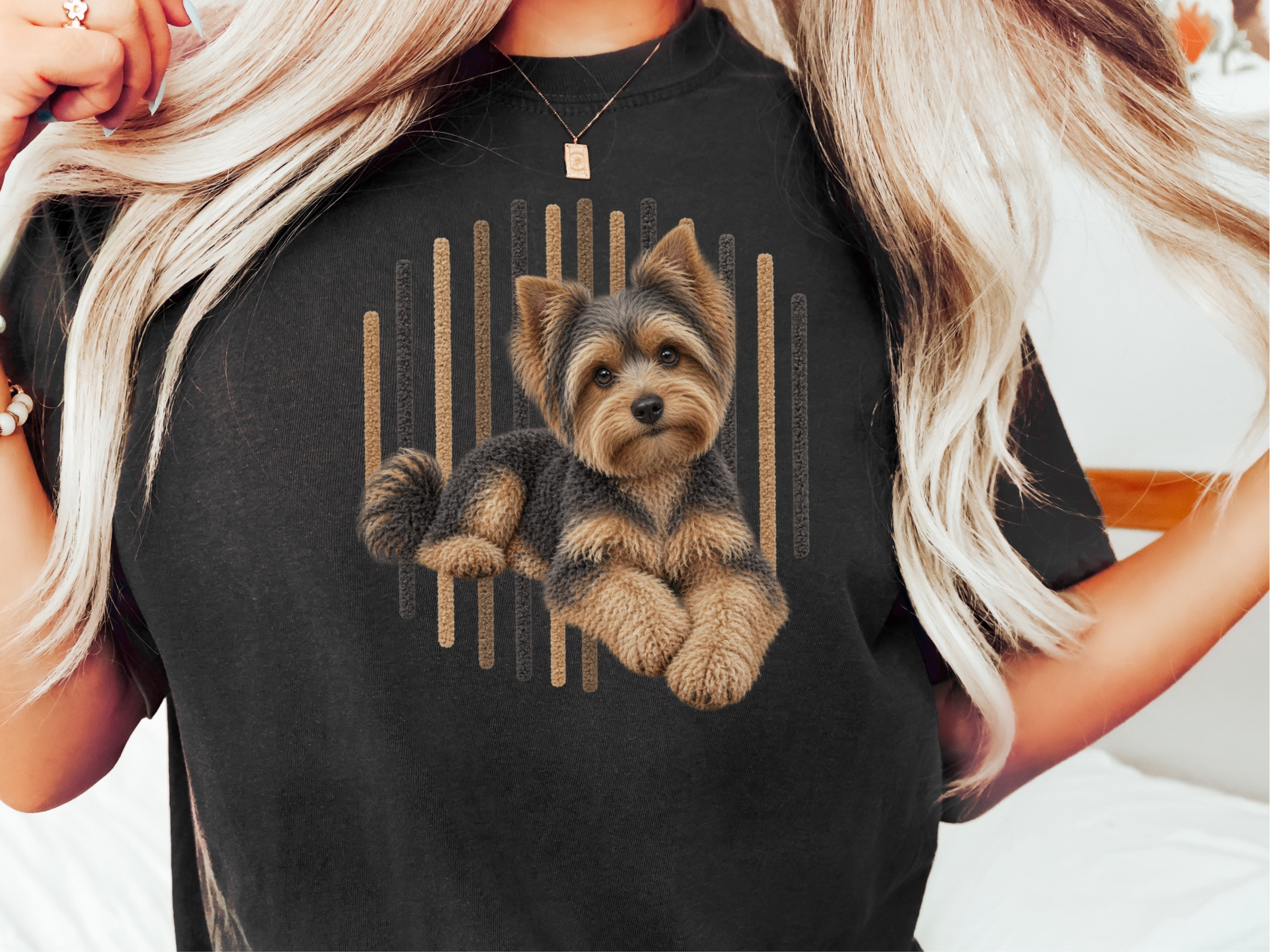 Yorkie Vertical Lines Portrait doodle dog shirt - photo 1