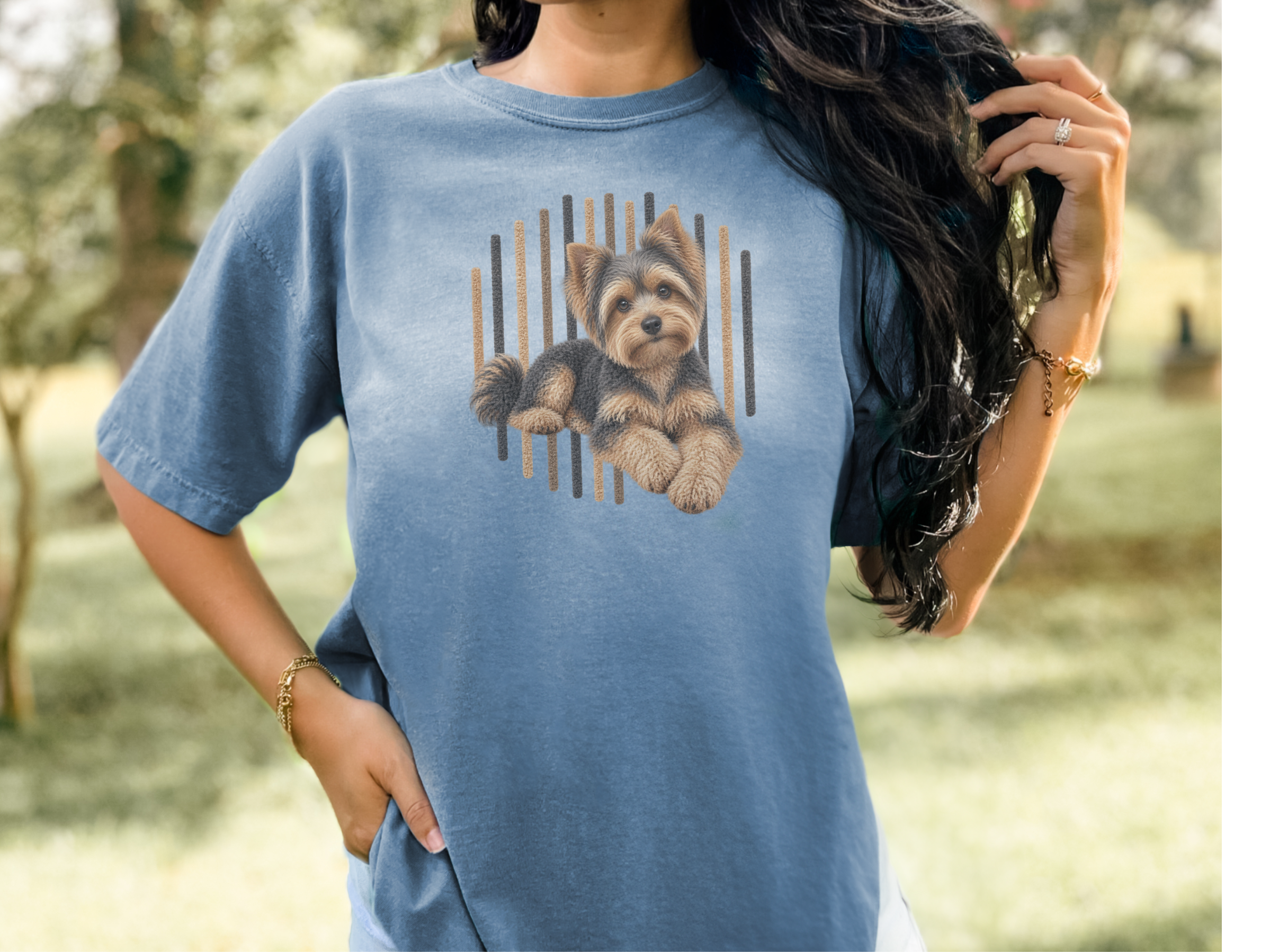 Yorkie Vertical Lines Portrait doodle dog shirt - photo 6