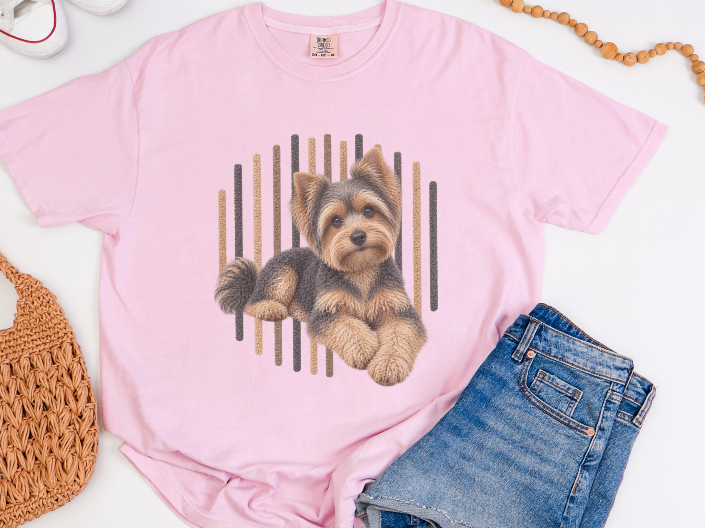 Yorkie Vertical Lines Portrait doodle dog shirt - photo 4