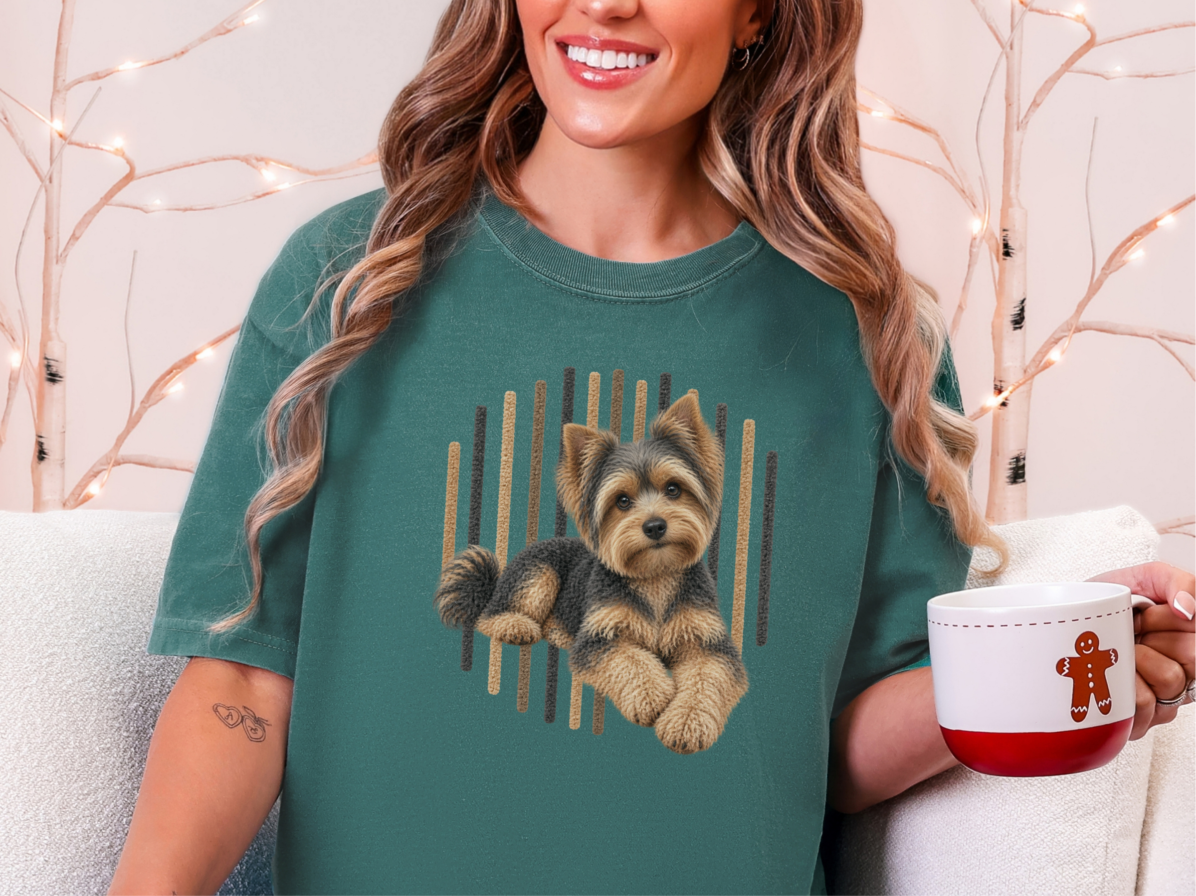 Yorkie Vertical Lines Portrait doodle dog shirt - photo 8