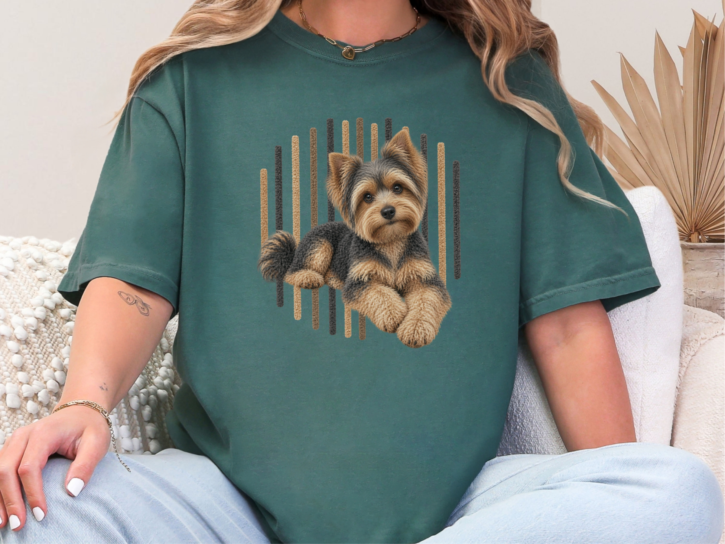Yorkie Vertical Lines Portrait doodle dog shirt - photo 7
