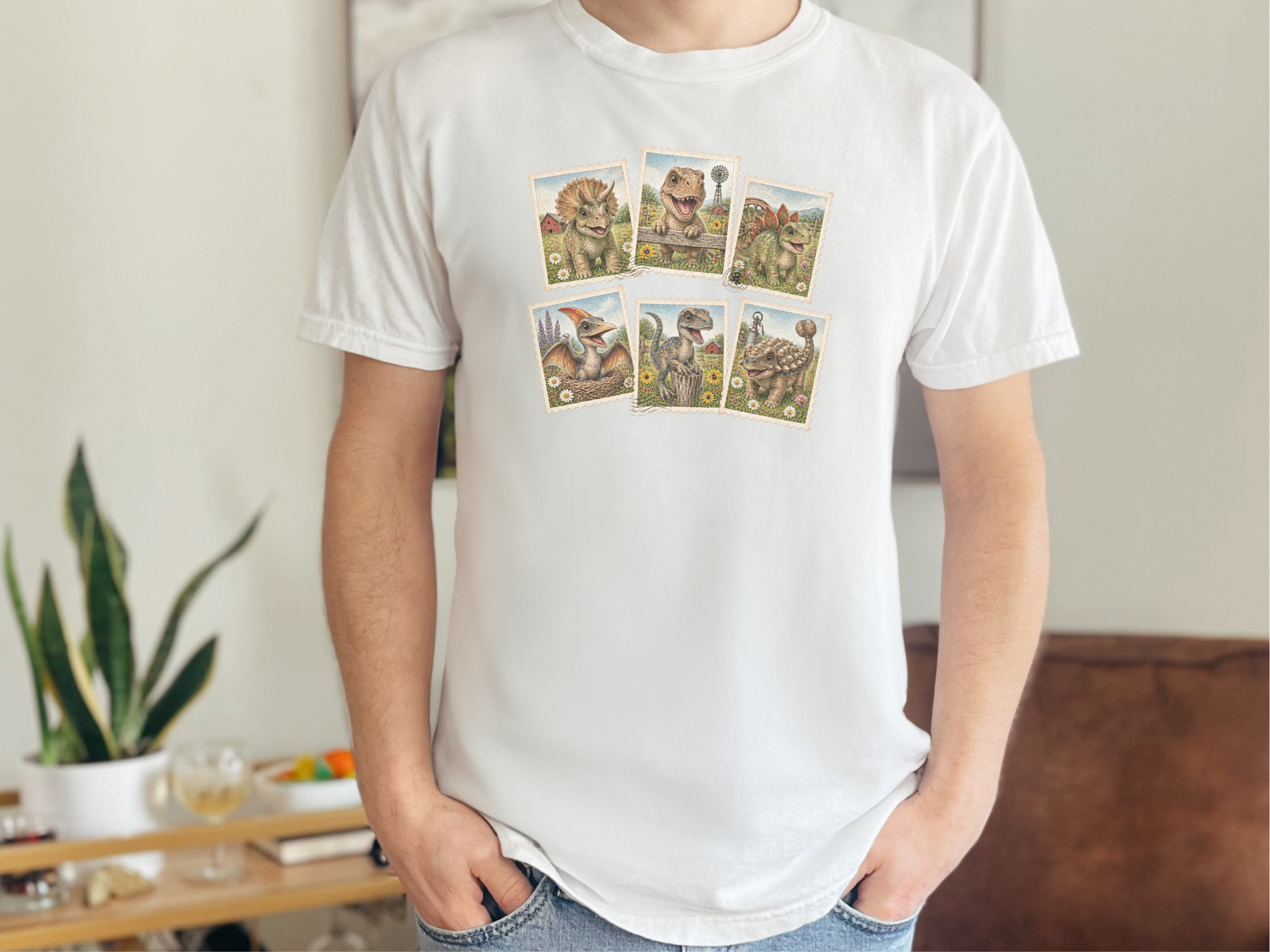 Vintage Dinosaur Stamp Collage funny shirt - photo 1