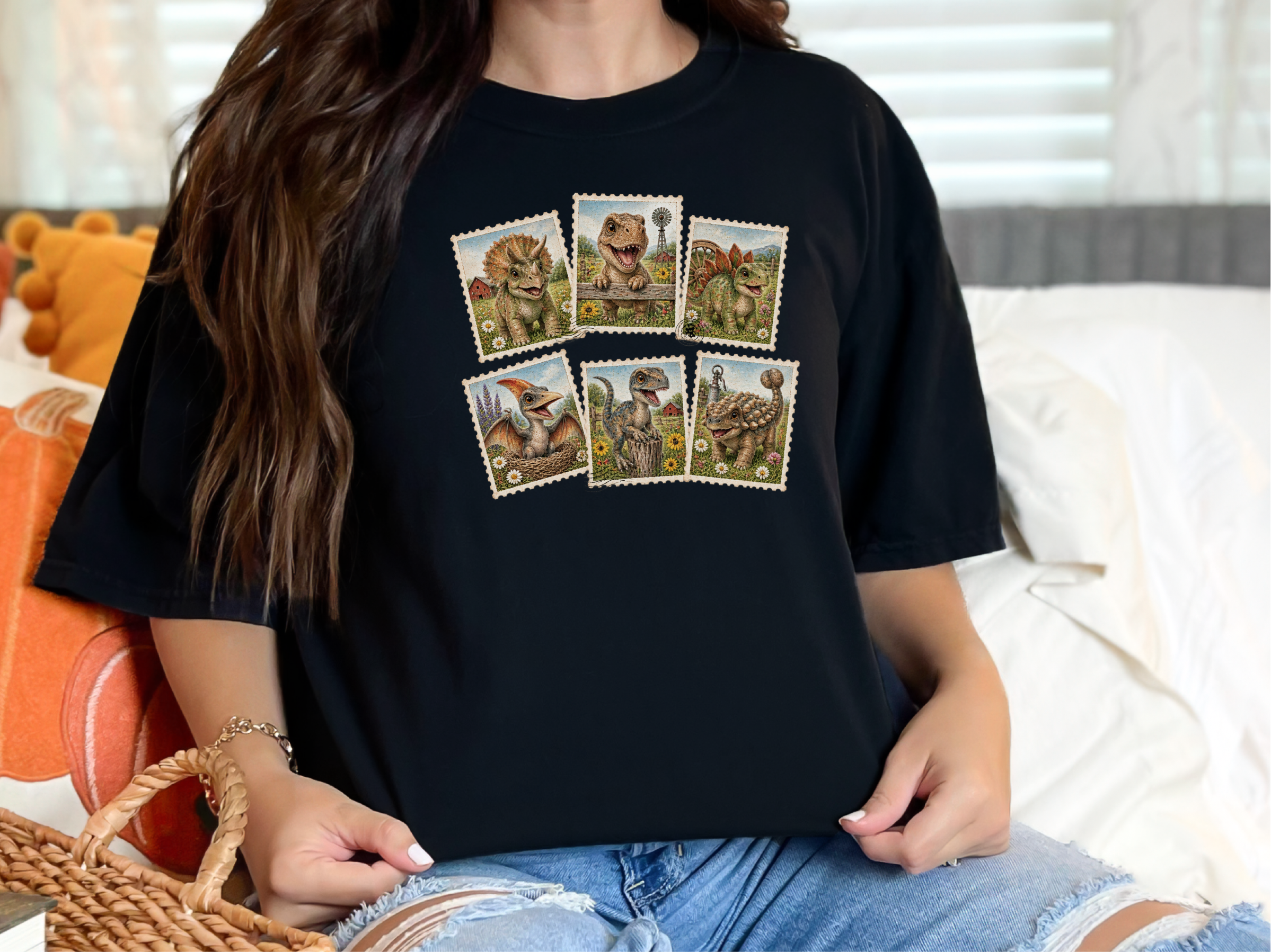 Vintage Dinosaur Stamp Collage funny shirt - photo 3