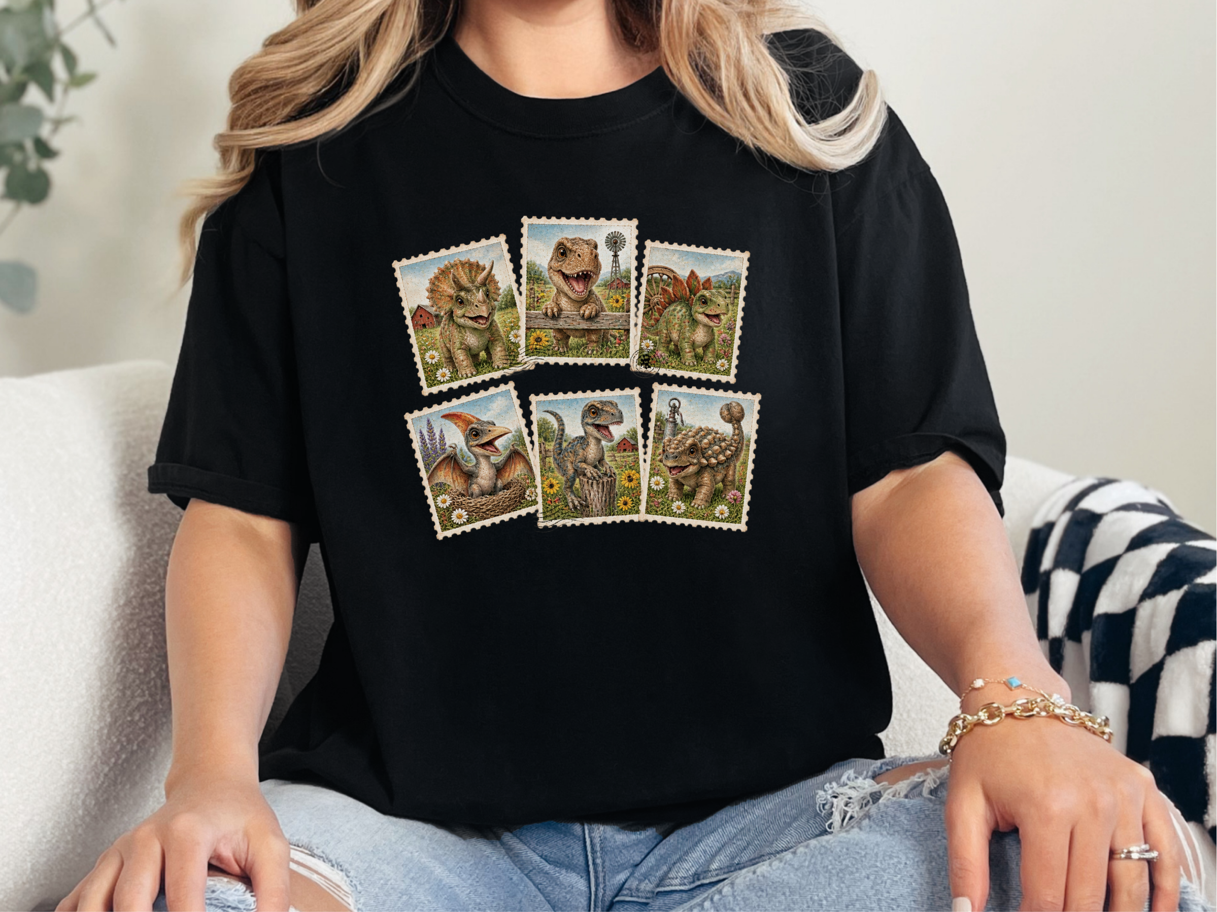 Vintage Dinosaur Stamp Collage funny shirt - photo 2