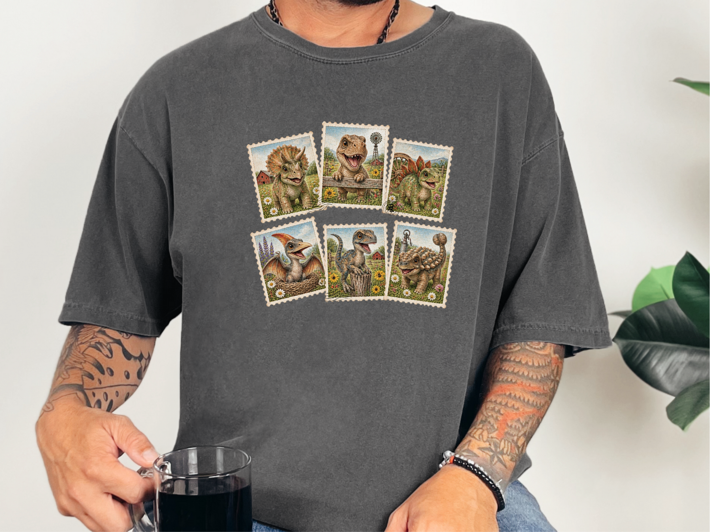 Vintage Dinosaur Stamp Collage funny shirt - photo 4