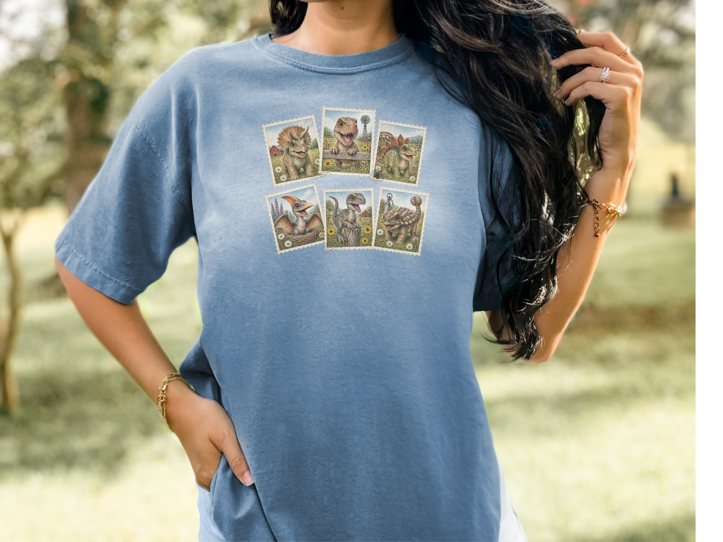 Vintage Dinosaur Stamp Collage funny shirt - photo 8