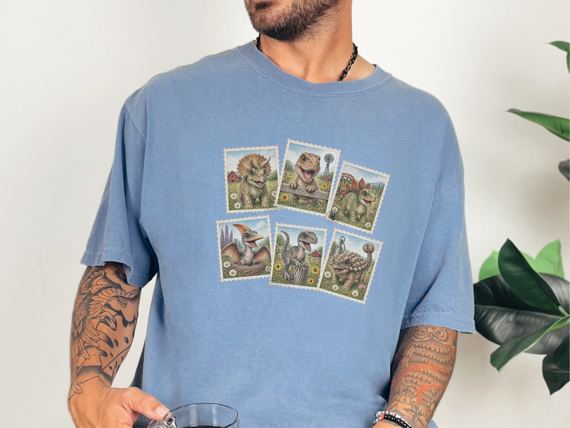 Vintage Dinosaur Stamp Collage funny shirt - photo 7