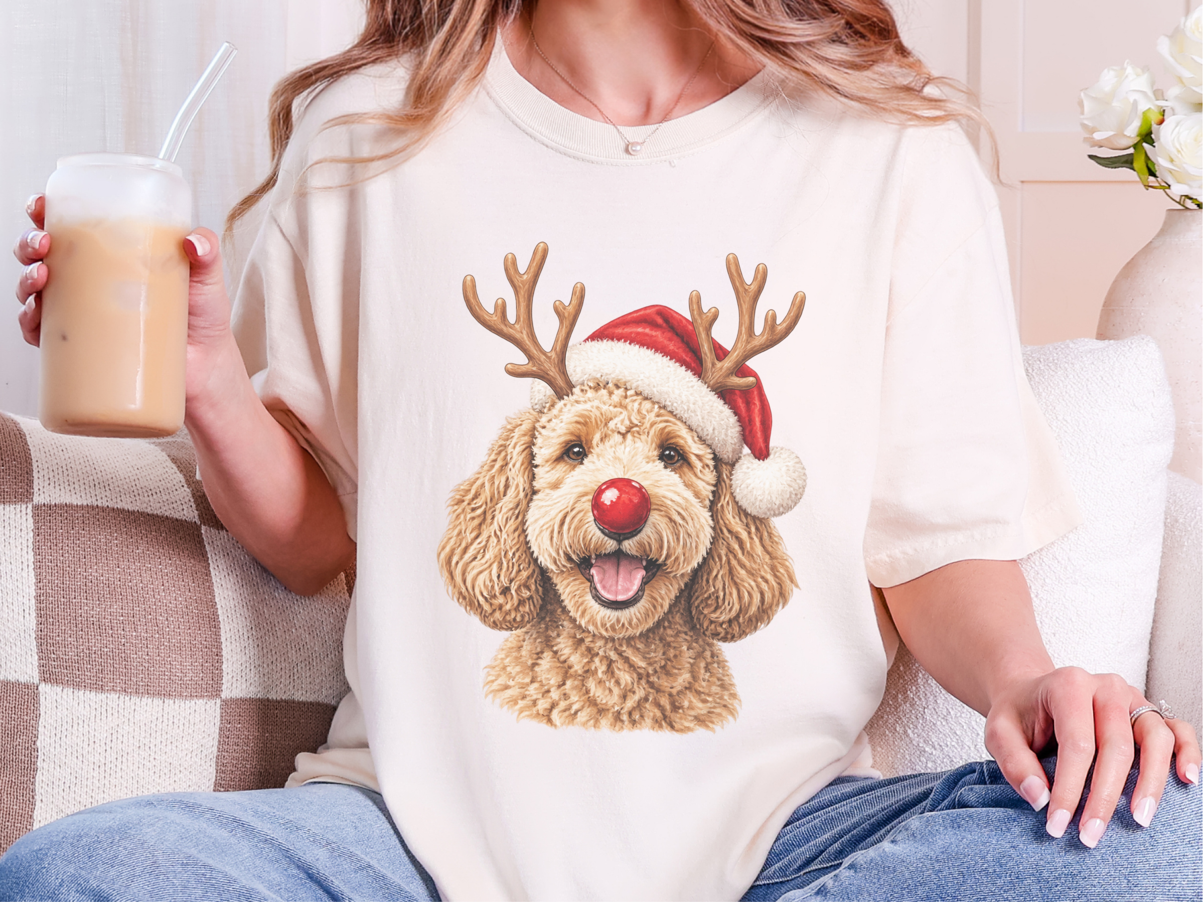 Happy Rudolph Goldendoodle Santa doodle dog shirt - photo 8