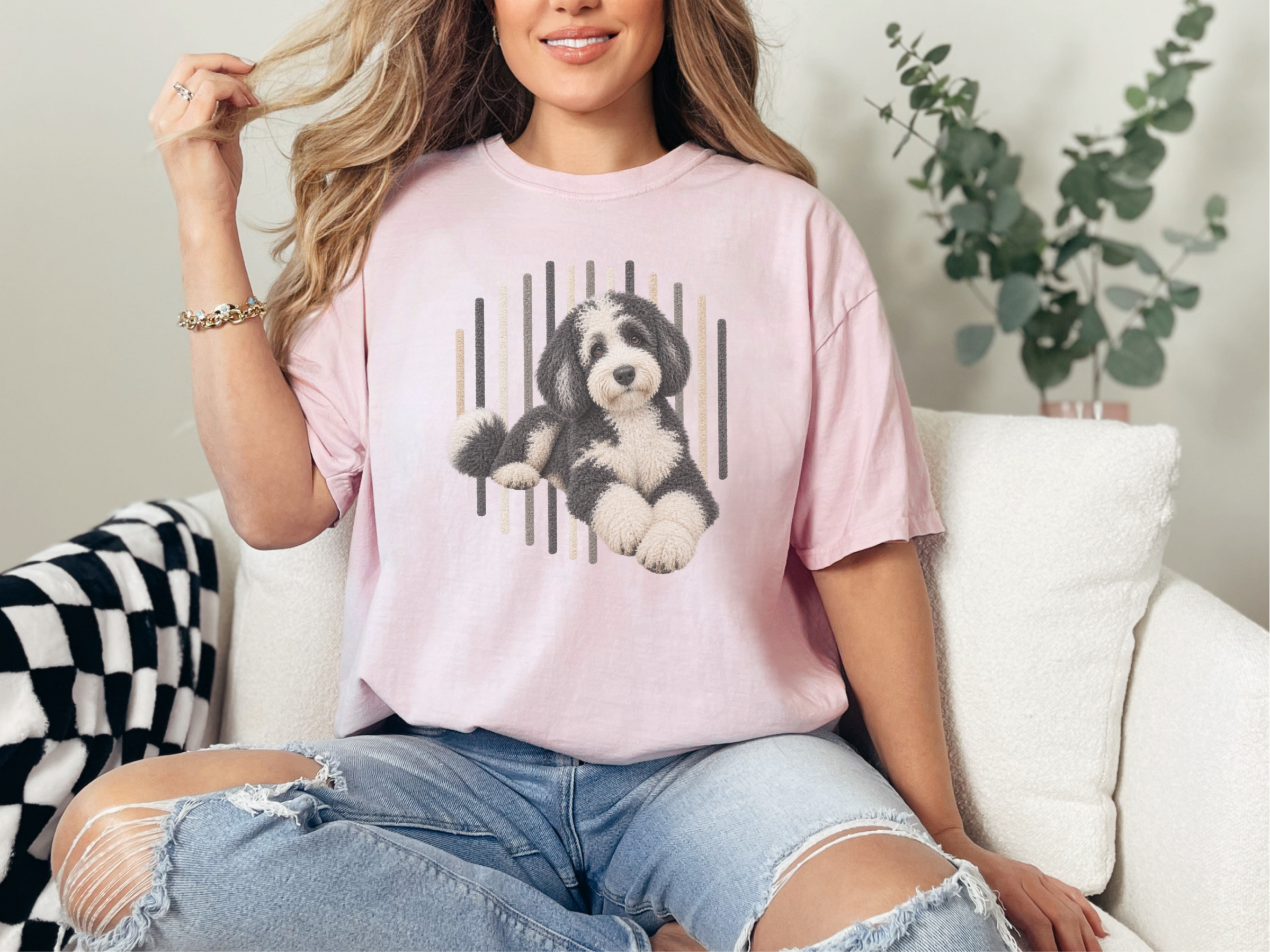 Sheepadoodle Vertical Stripe Portrait doodle dog shirt - photo 5