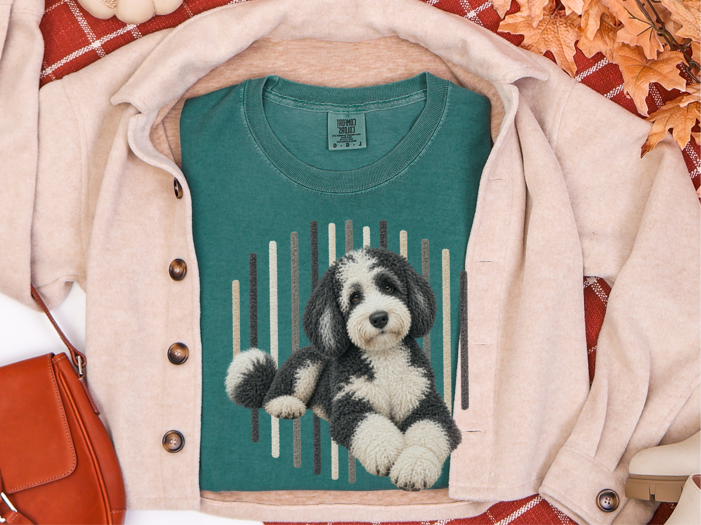 Sheepadoodle Vertical Stripe Portrait doodle dog shirt - photo 8