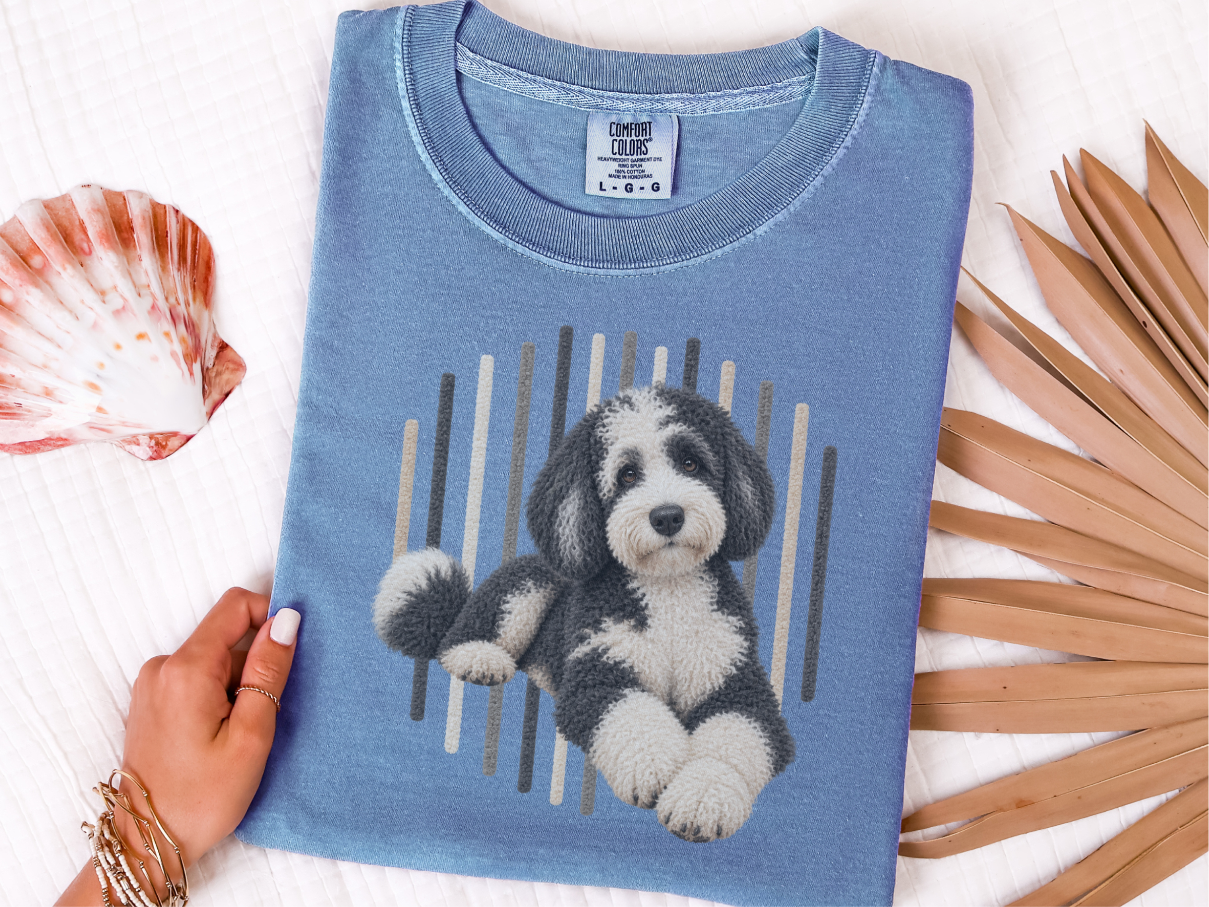 Sheepadoodle Vertical Stripe Portrait doodle dog shirt - photo 7
