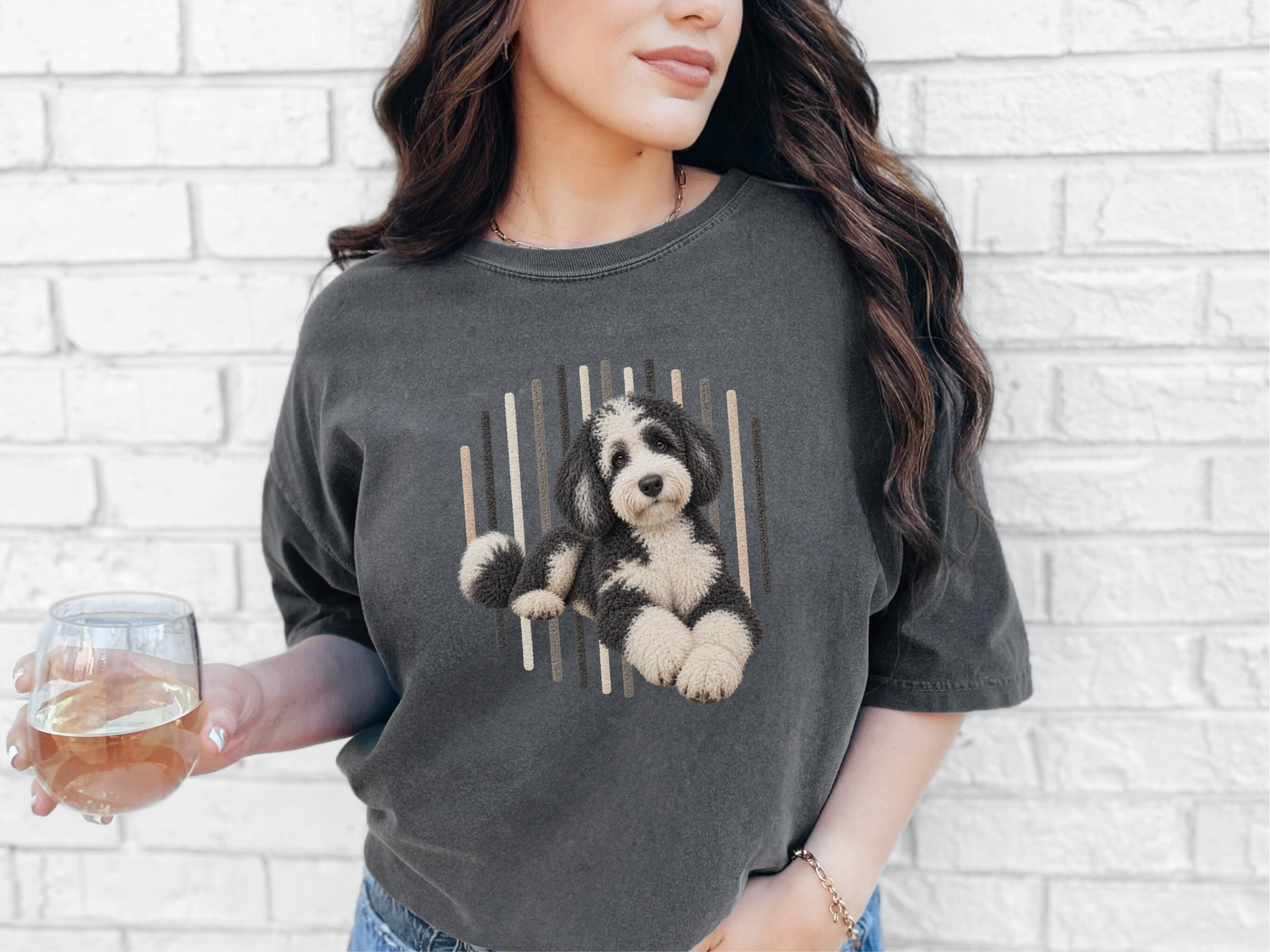 Sheepadoodle Vertical Stripe Portrait doodle dog shirt - photo 4