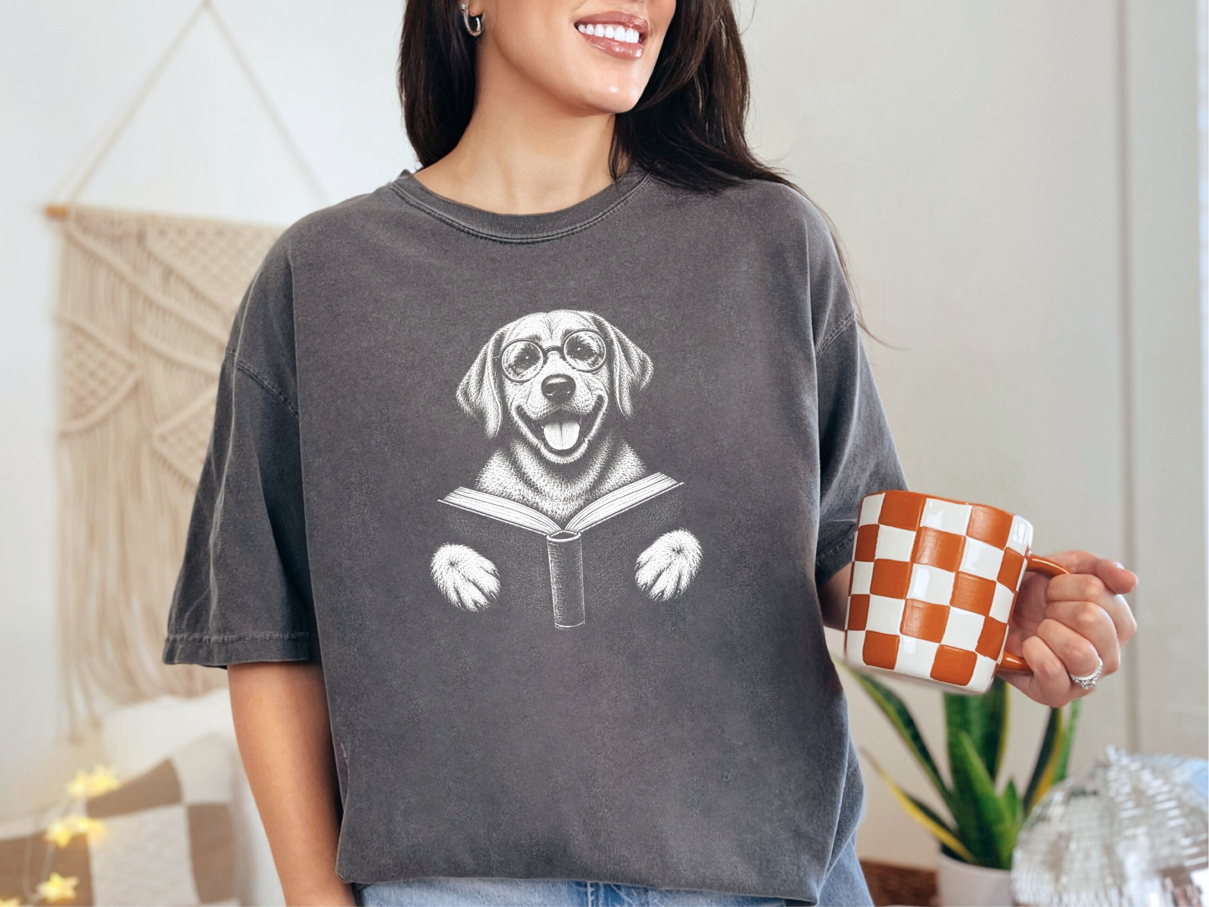 Reading Labrador With Glasses doodle dog shirt - photo 4
