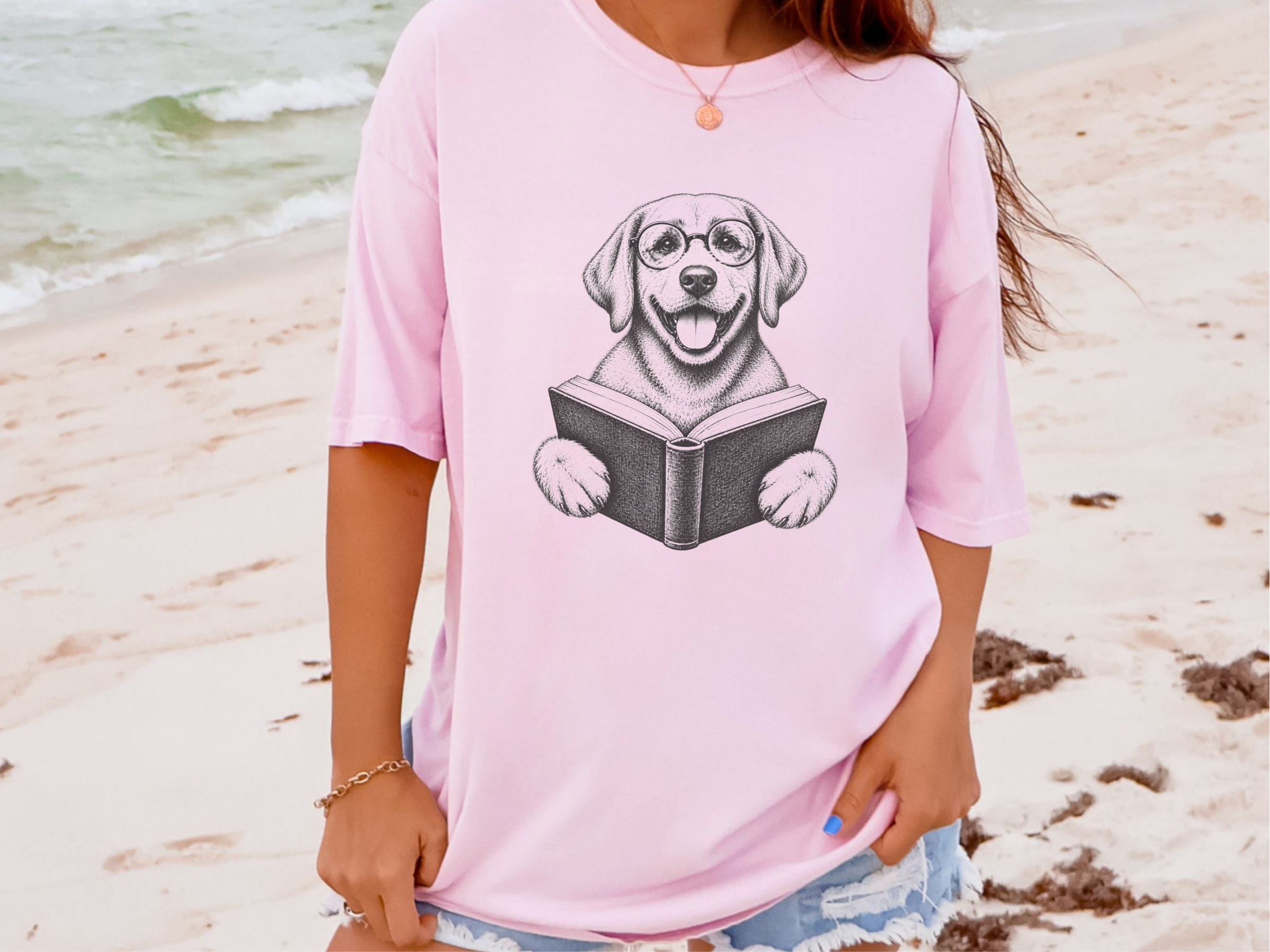 Reading Labrador With Glasses doodle dog shirt - photo 5
