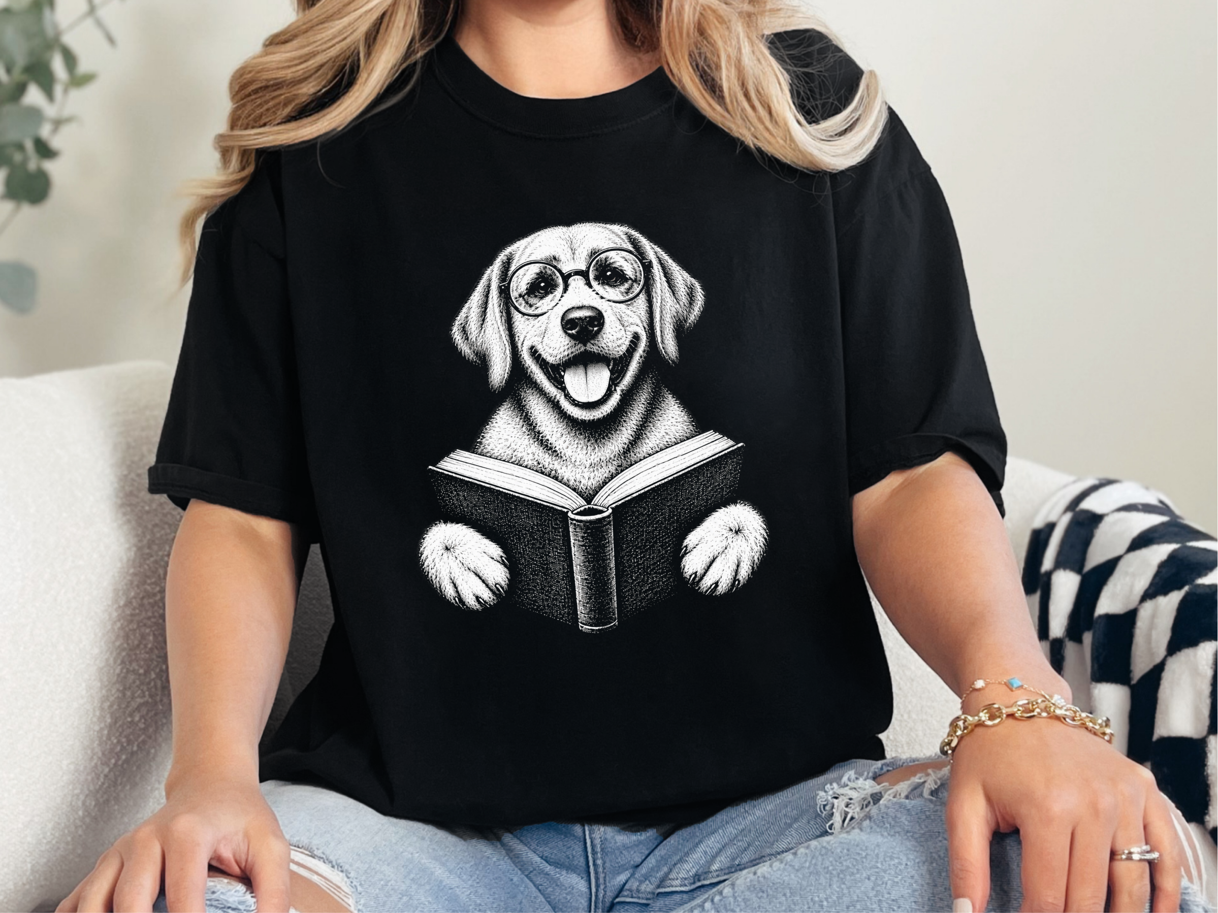 Reading Labrador With Glasses doodle dog shirt - photo 2