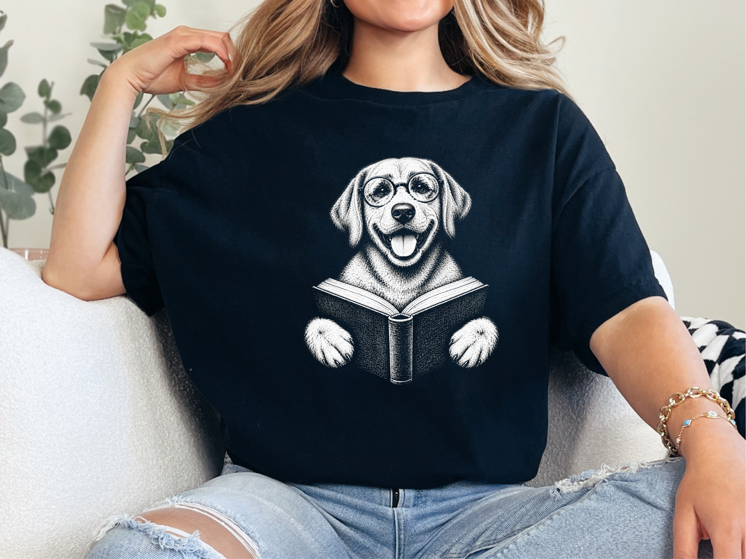 Reading Labrador With Glasses Comfort Colors Pigment-Dyed Tee