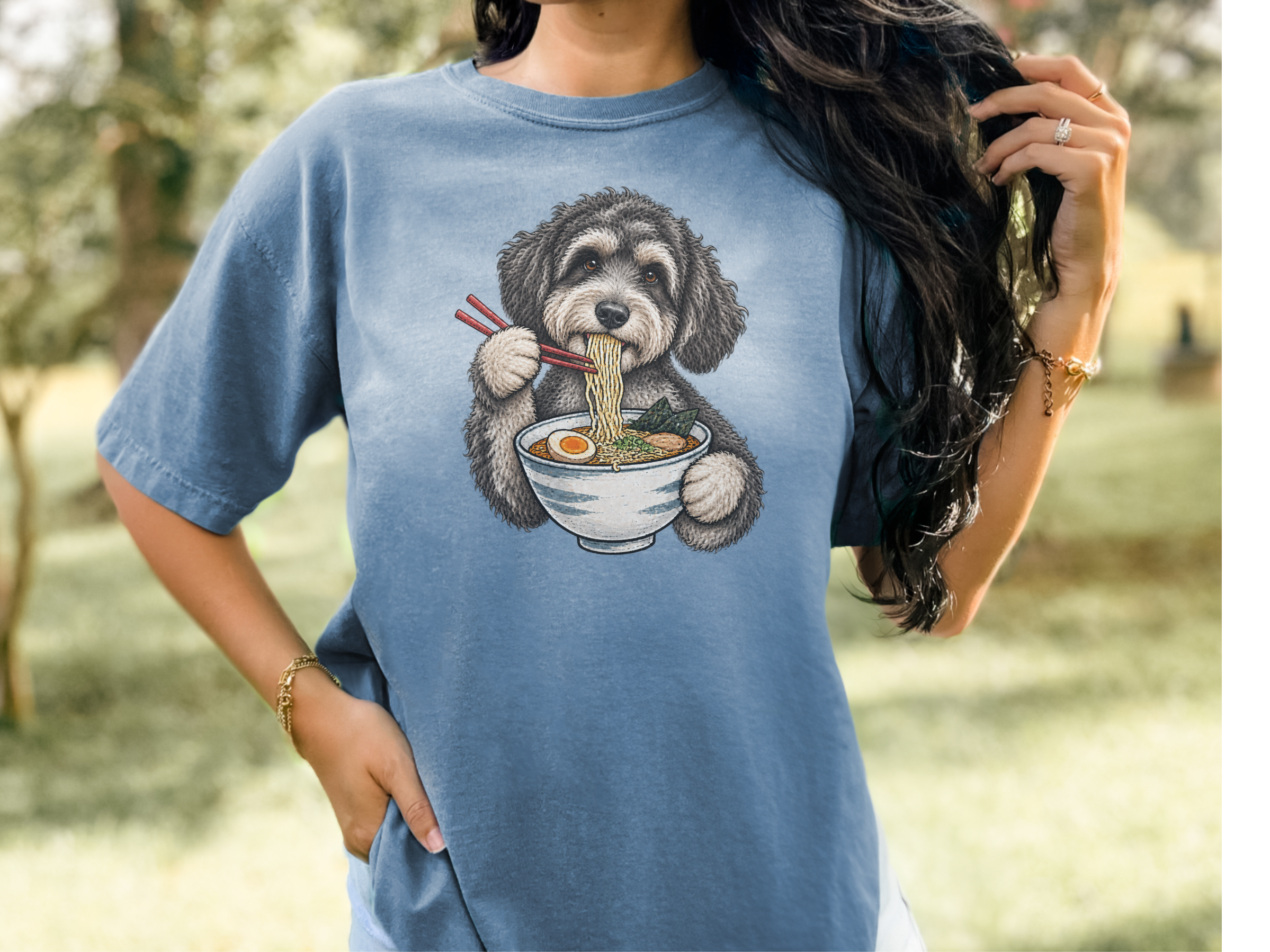 Schnoodle Eating Ramen Noodles doodle dog shirt - photo 7