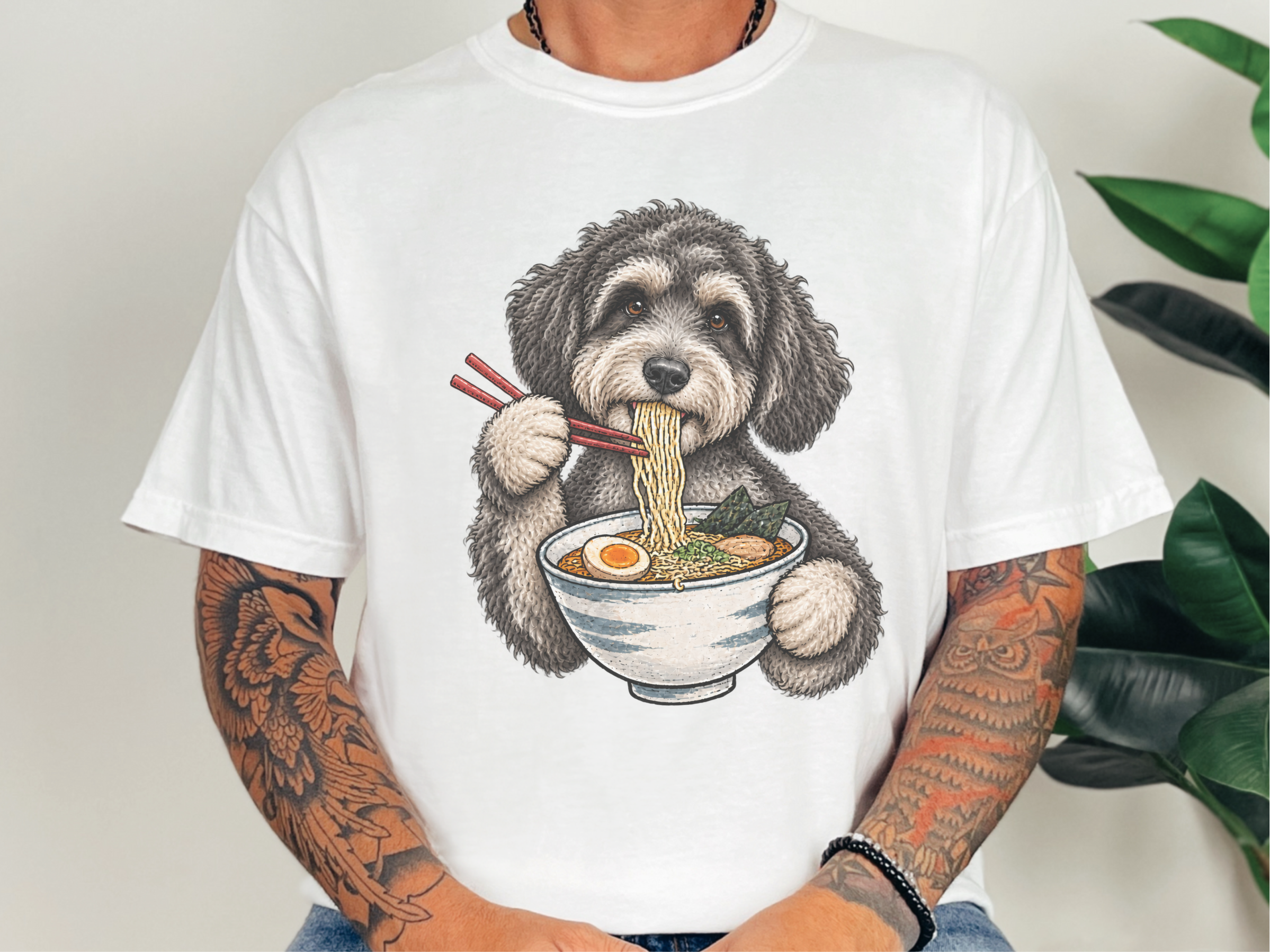 Schnoodle Eating Ramen Noodles doodle dog shirt - photo 2